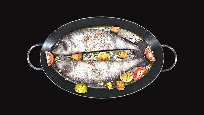 Medieval Codfish Dish Low-poly 3D model 6