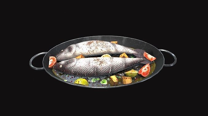 Medieval Codfish Dish Low-poly 3D model 4