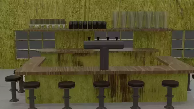 Rustic Diner Interior with Bar and Seating Free 3D model