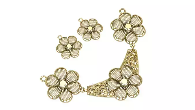 TURKISH STYLE FLOWER NECKLACE SET 3D PRINTABLE MODEL