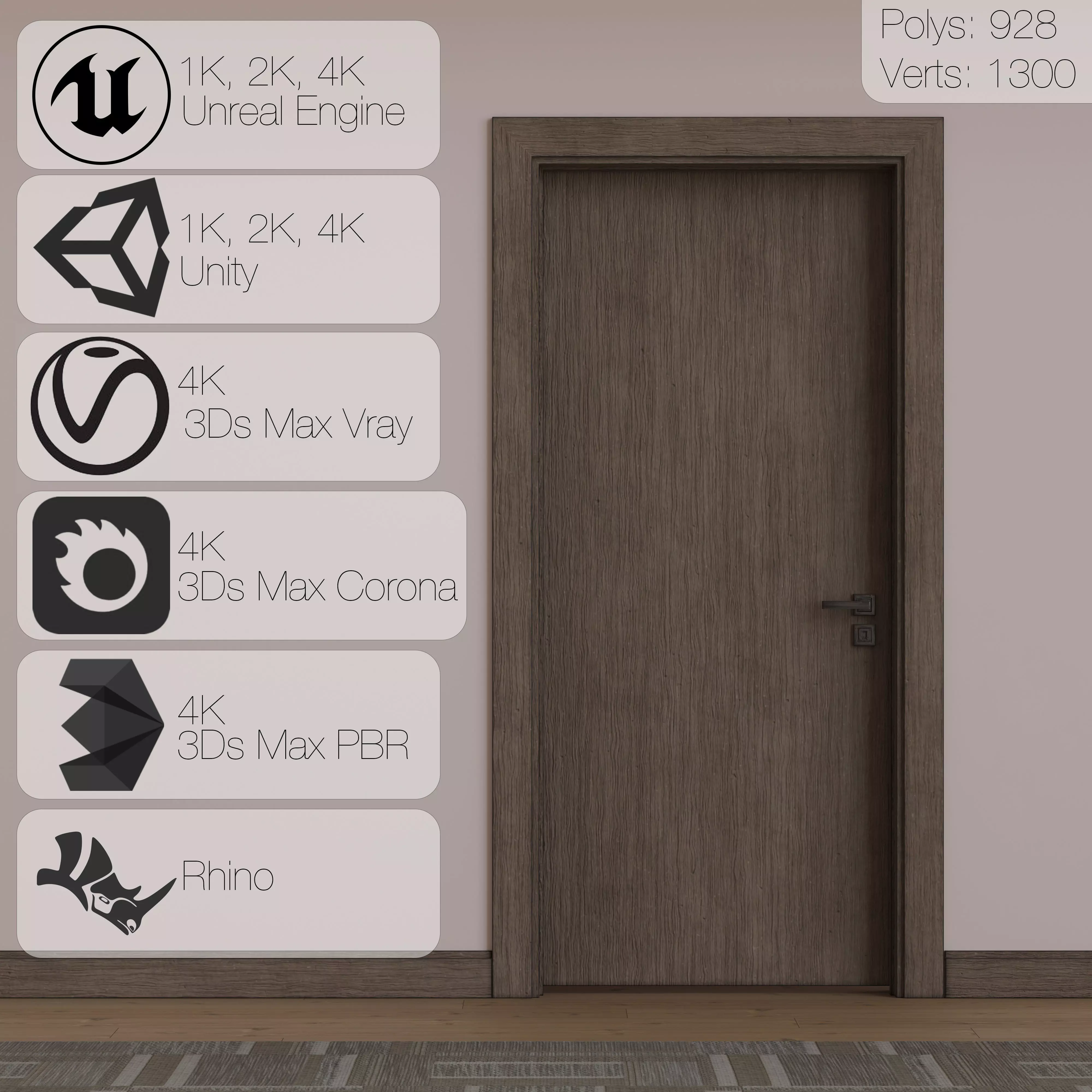 01 00 Wooden door Low-poly 3D model_0