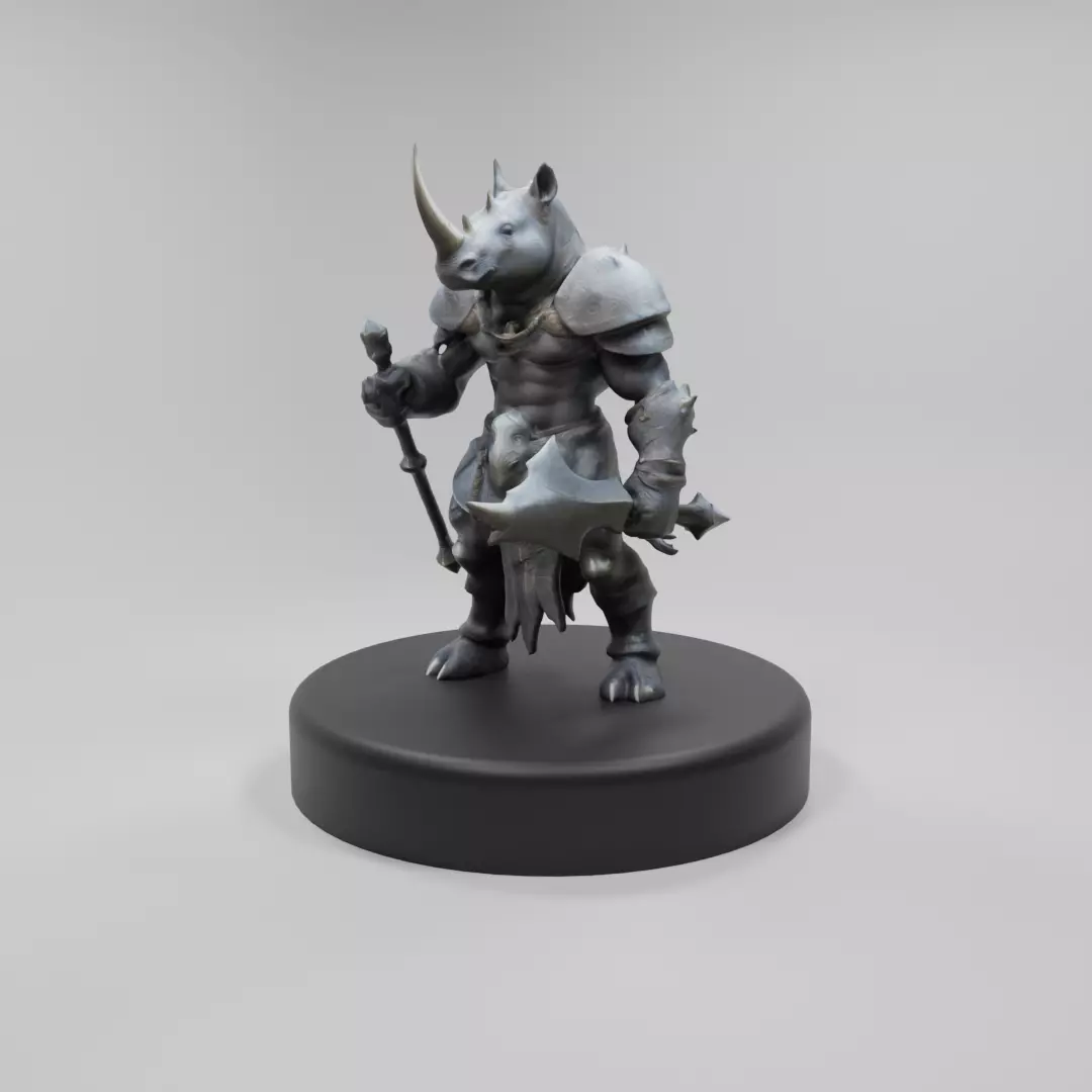 Rhino Warrior 3D Model - Game-Ready Fantasy Character Low-poly 3D model_0