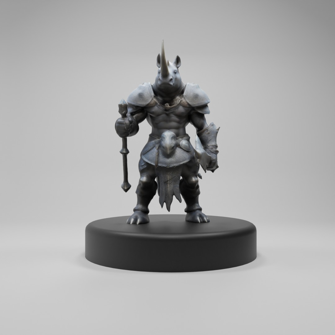 Rhino Warrior 3D Model - Game-Ready Fantasy Character Low-poly 3D model_1