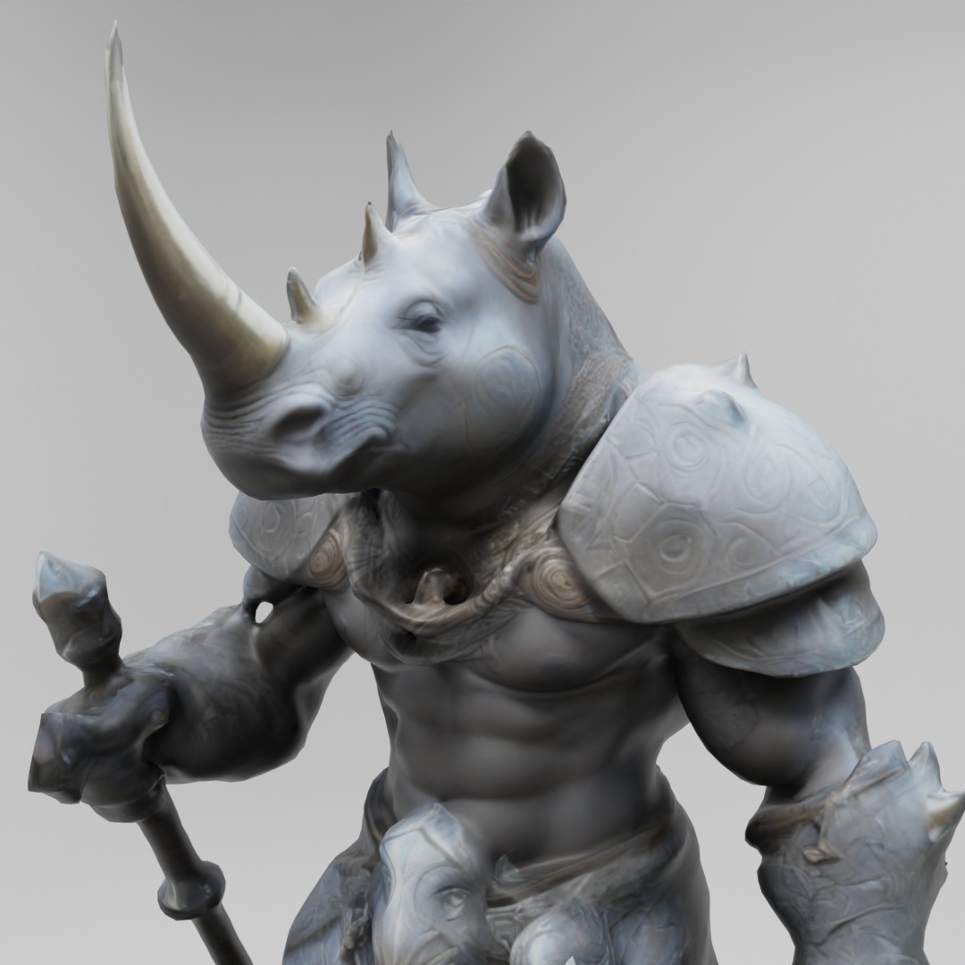 Rhino Warrior 3D Model - Game-Ready Fantasy Character Low-poly 3D model_3