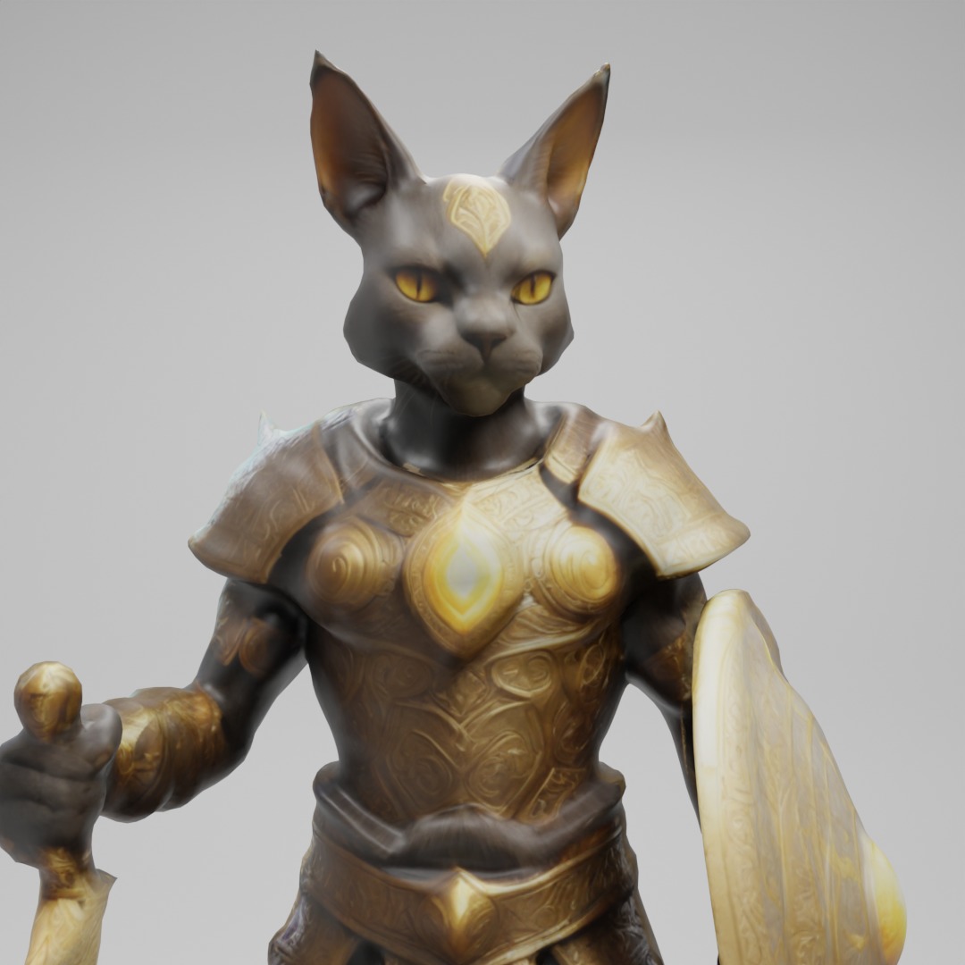 Cat Warrior 3D Model  Game-Ready Fantasy Character Low-poly 3D model_3