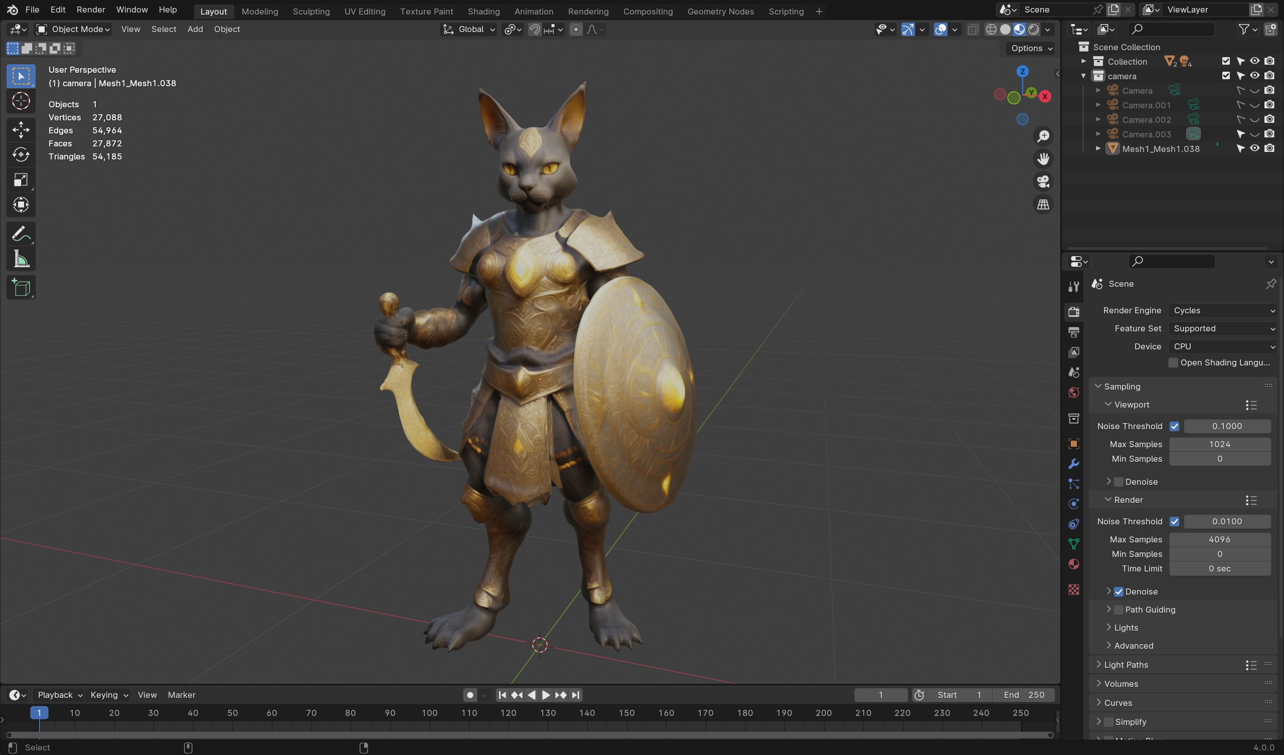 Cat Warrior 3D Model  Game-Ready Fantasy Character Low-poly 3D model_4