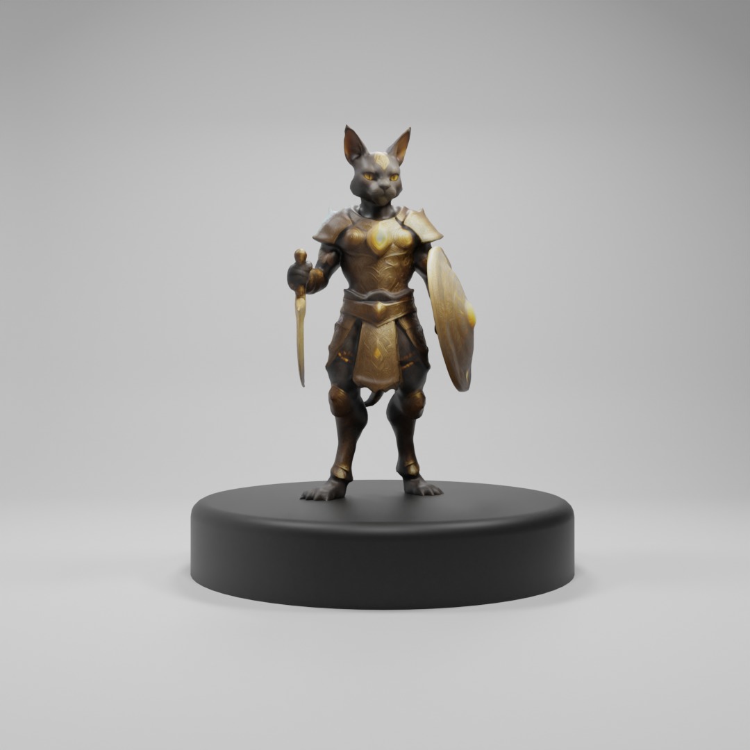 Cat Warrior 3D Model  Game-Ready Fantasy Character Low-poly 3D model_1