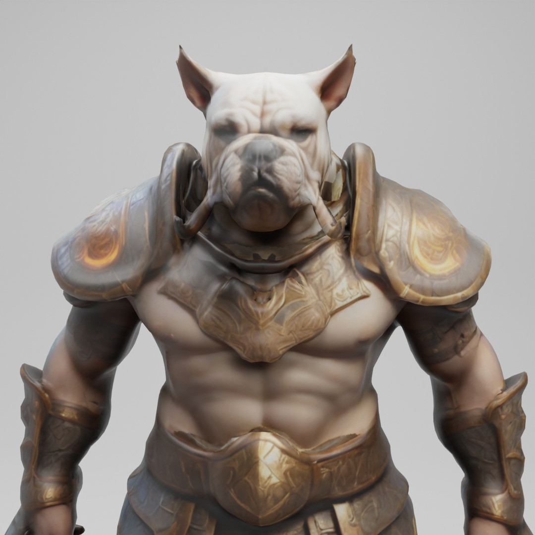 Savage Bulldog Warrior 3D Model  Fearless Gladiator Low-poly 3D model_3