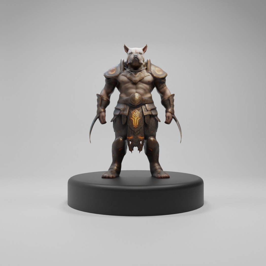 Savage Bulldog Warrior 3D Model  Fearless Gladiator Low-poly 3D model_1