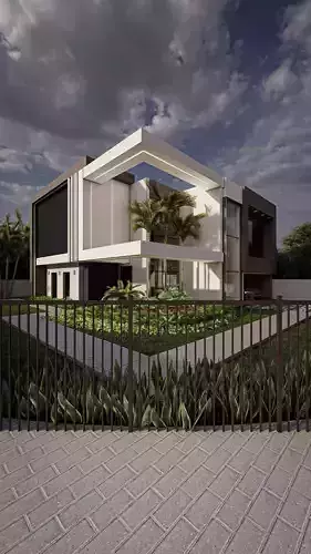 Modern Luxury Villa Exterior with Landscaping