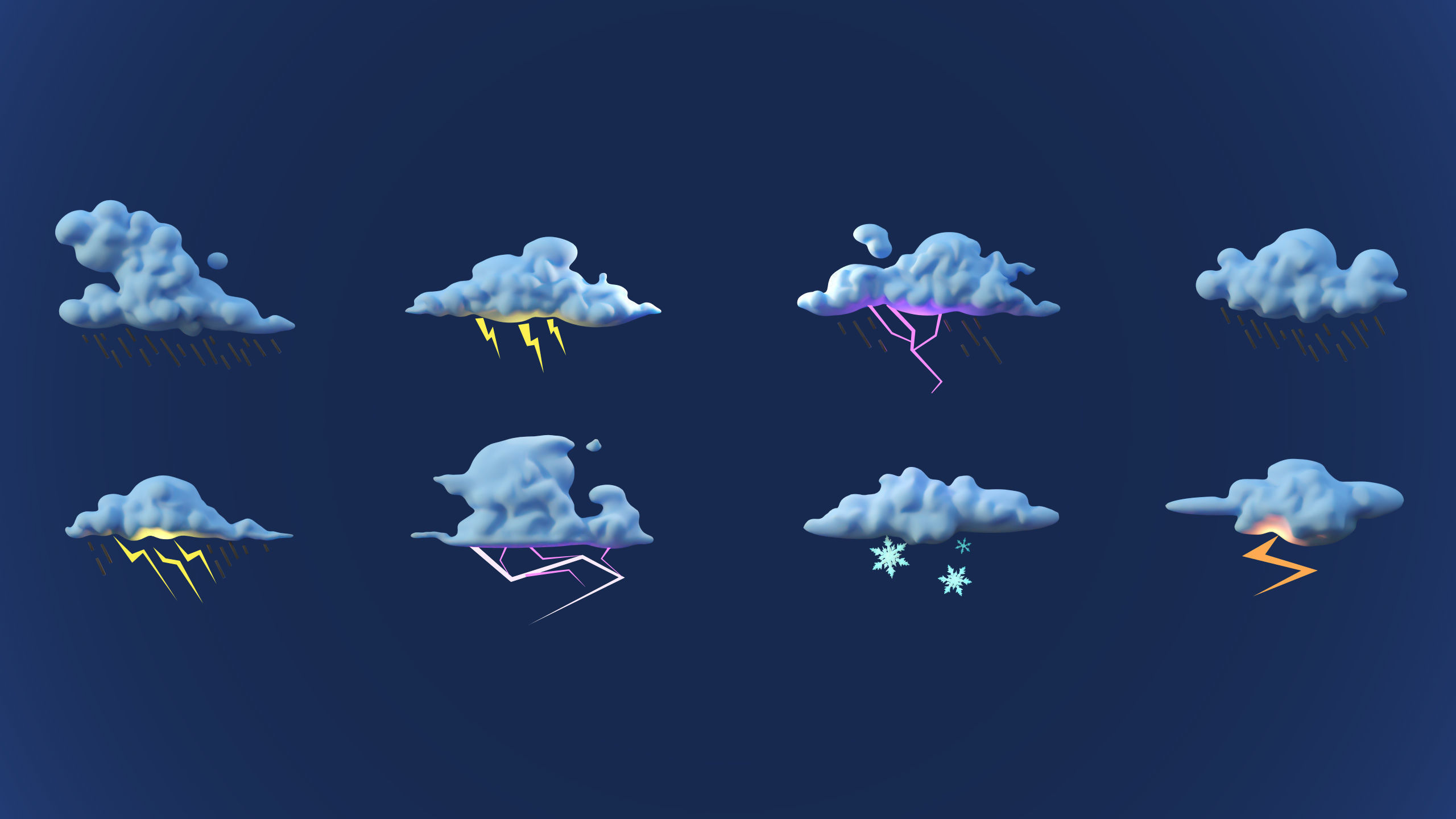 Stylized Cartoon Clouds and Weather Icons pack 140 assets Low-poly 3D model_23