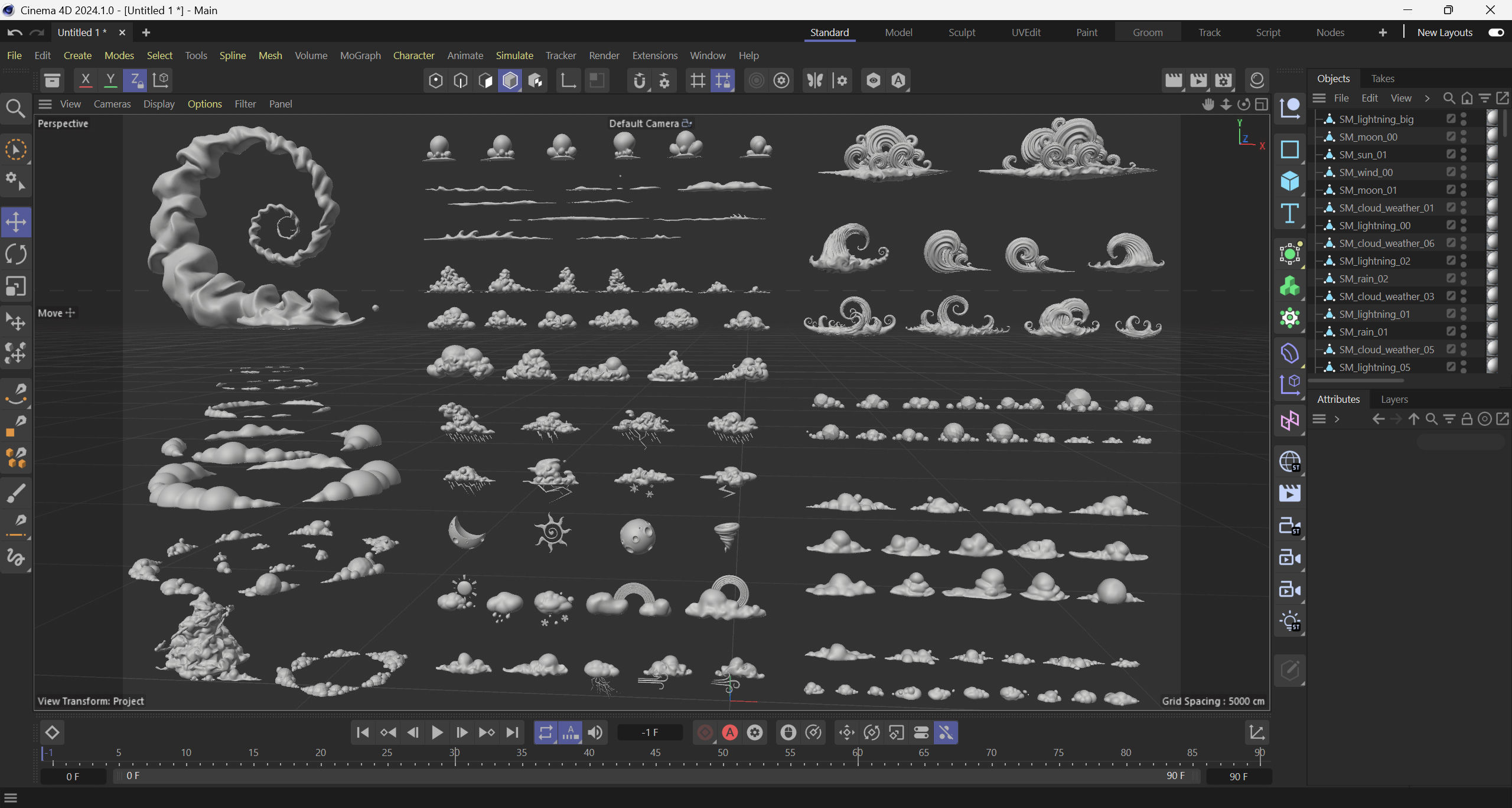 Stylized Cartoon Clouds and Weather Icons pack 140 assets Low-poly 3D model_46