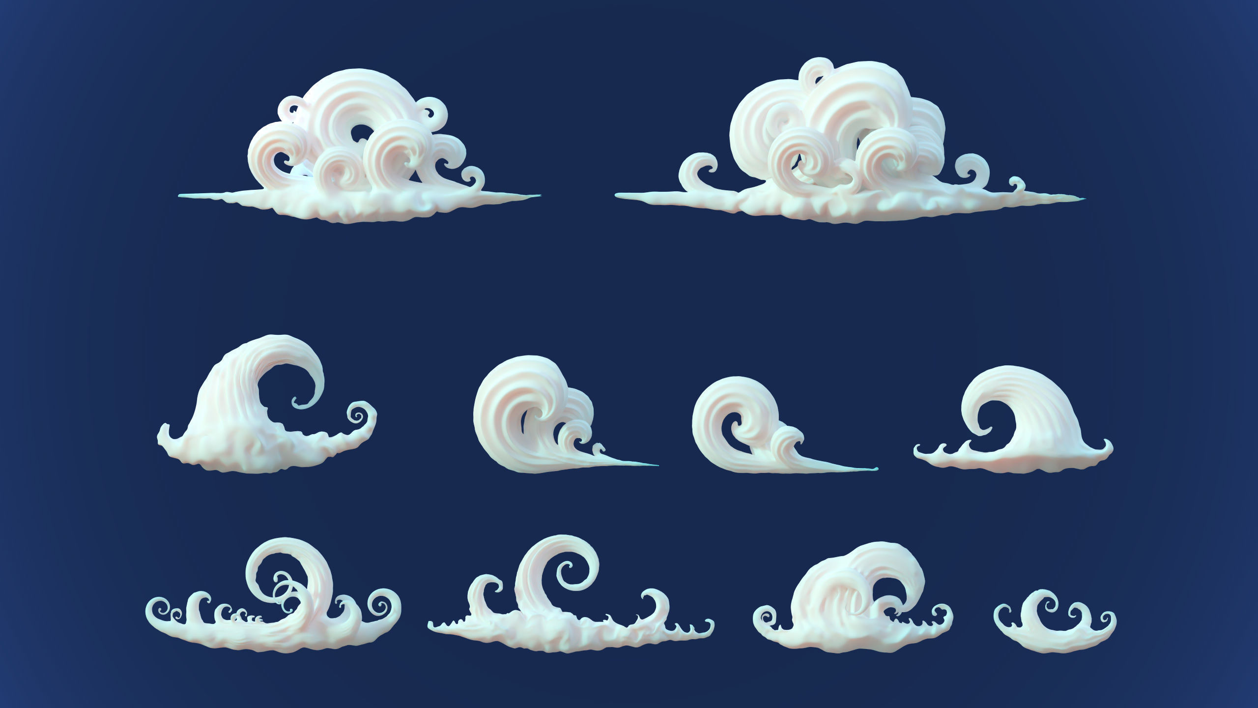 Stylized Cartoon Clouds and Weather Icons pack 140 assets Low-poly 3D model_4