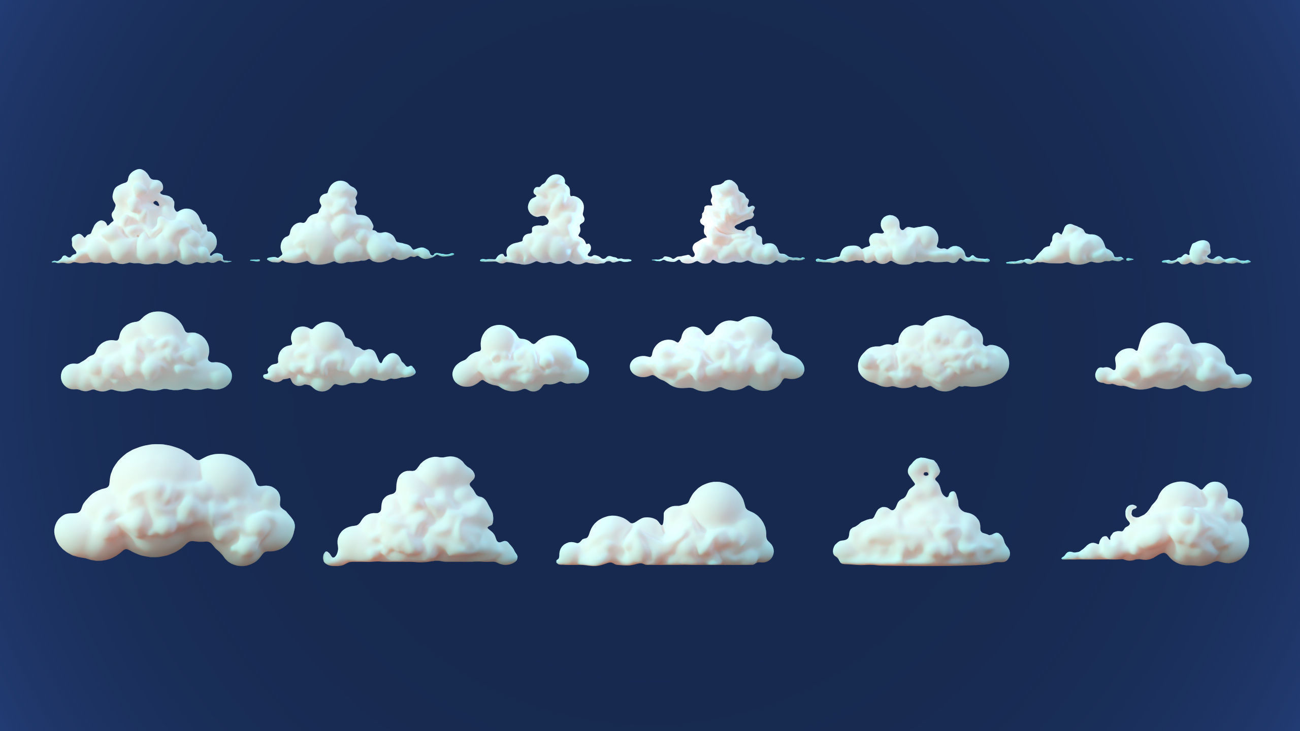 Stylized Cartoon Clouds and Weather Icons pack 140 assets Low-poly 3D model_21