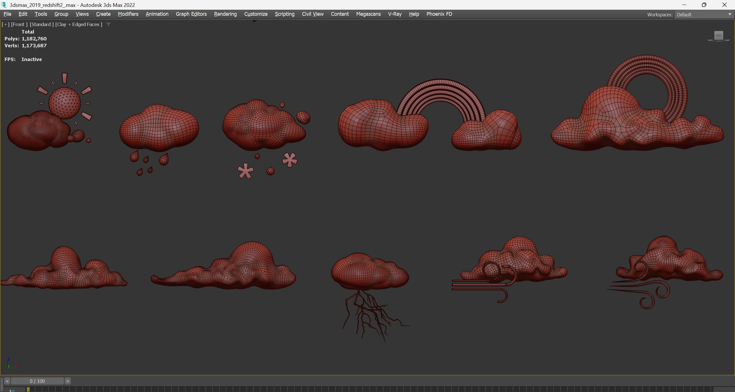 Stylized Cartoon Clouds and Weather Icons pack 140 assets Low-poly 3D model_67