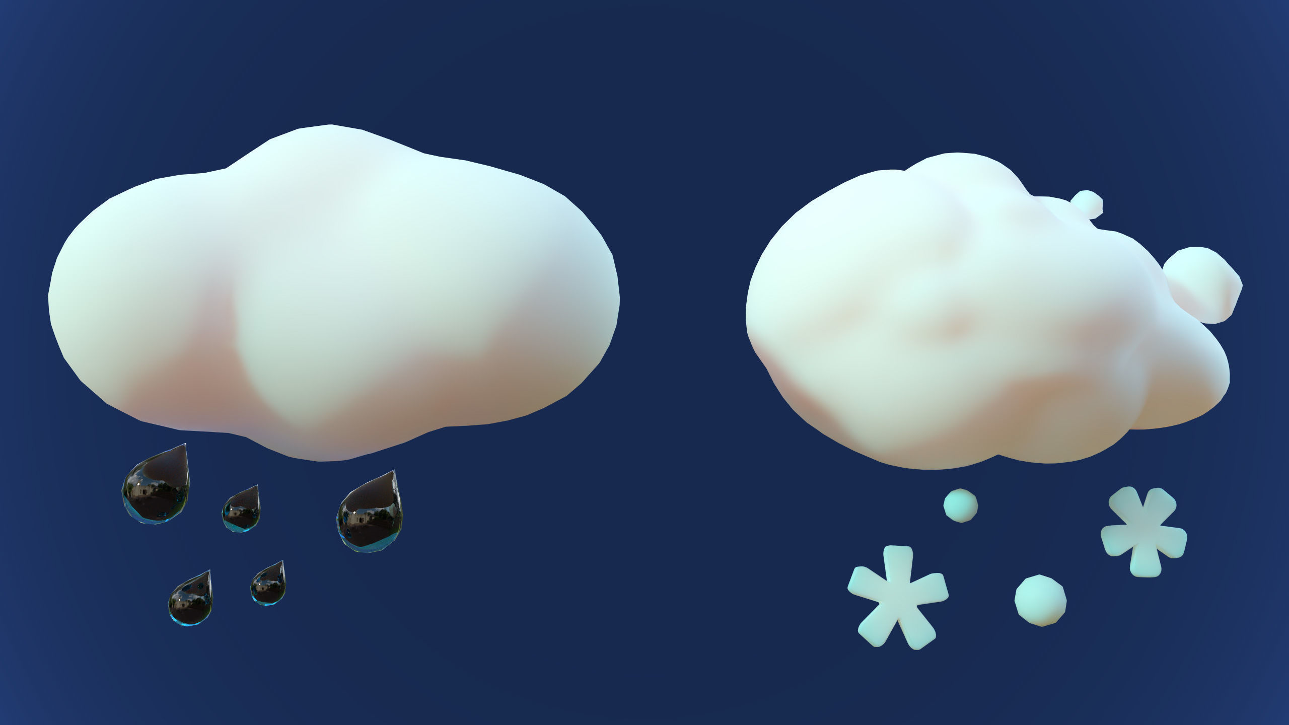Stylized Cartoon Clouds and Weather Icons pack 140 assets Low-poly 3D model_30