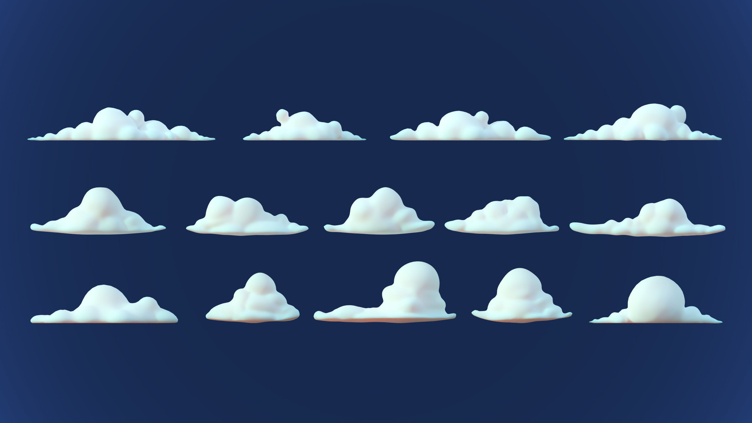 Stylized Cartoon Clouds and Weather Icons pack 140 assets Low-poly 3D model_15