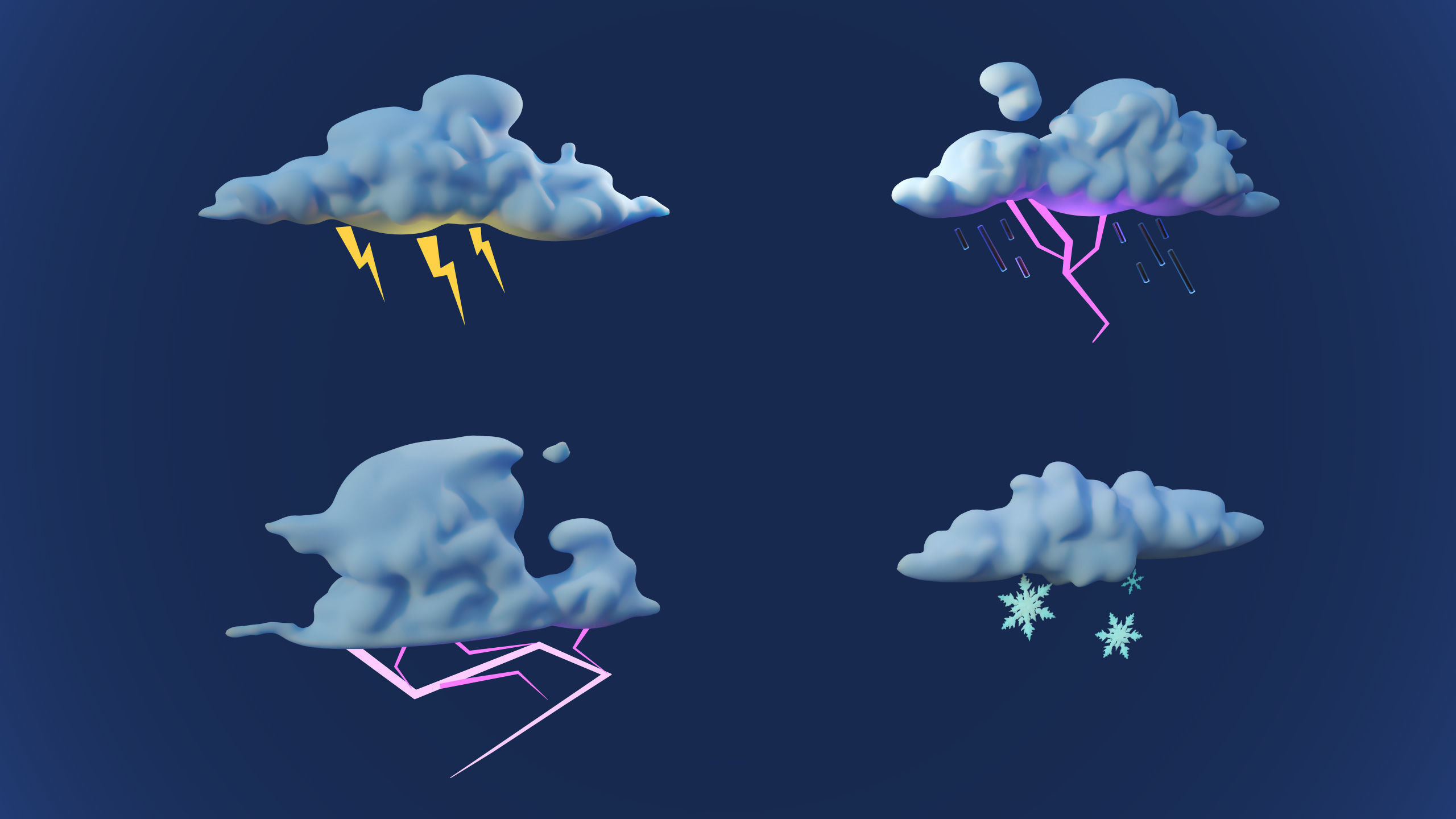 Stylized Cartoon Clouds and Weather Icons pack 140 assets Low-poly 3D model_25