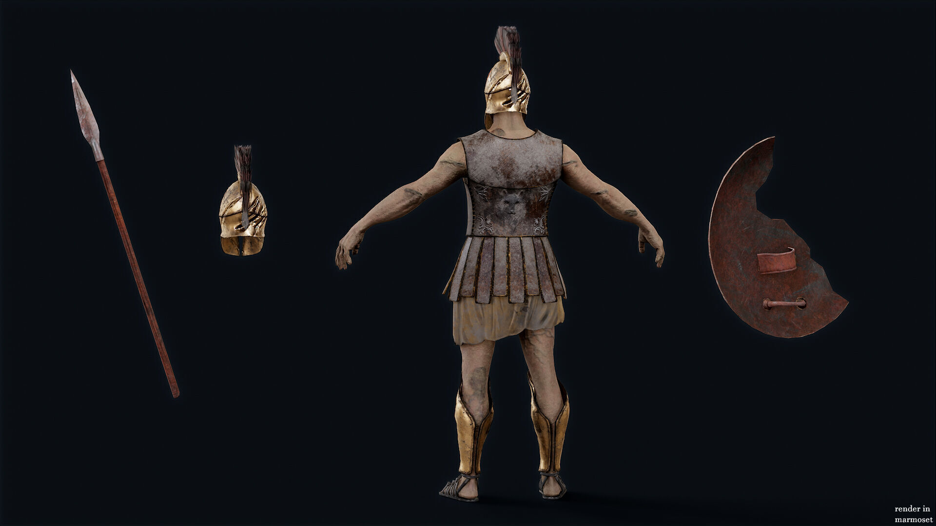 SPARTAN HOPLITE UNDEAD2  Low-poly 3D model_9