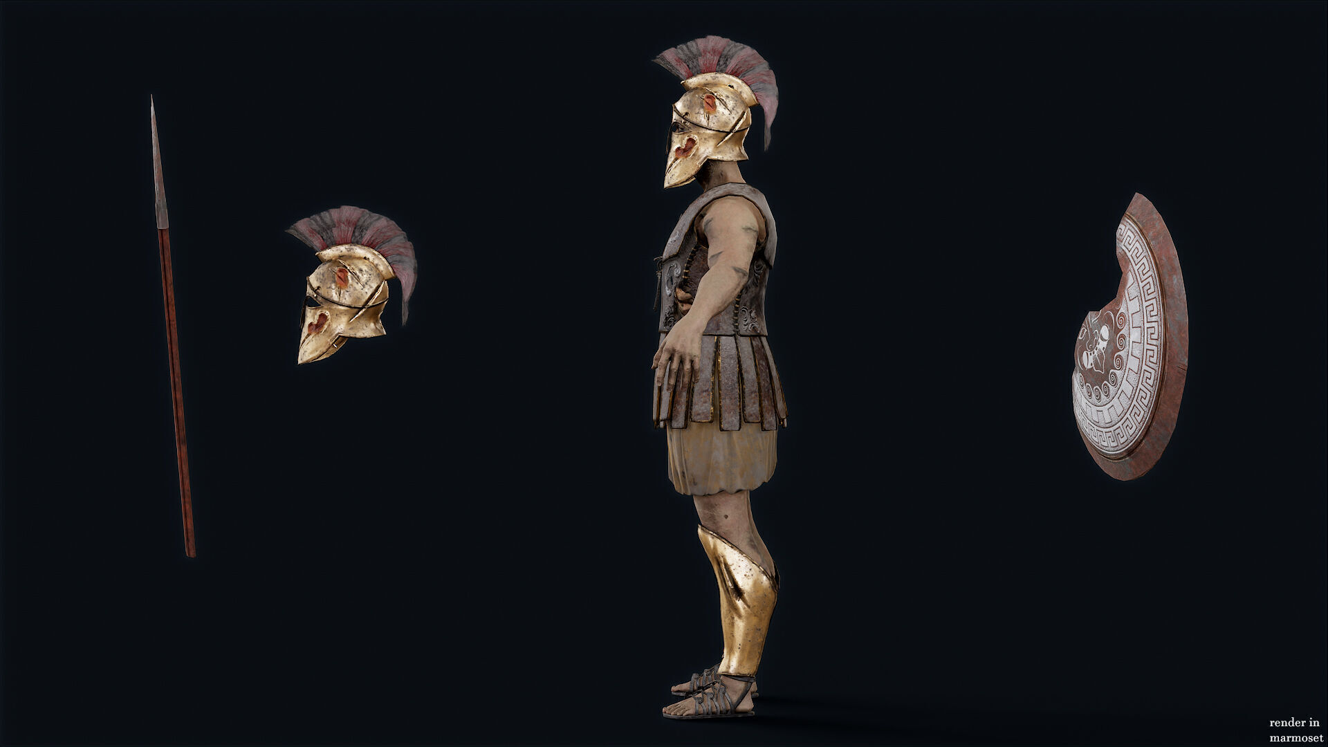 SPARTAN HOPLITE UNDEAD2  Low-poly 3D model_10