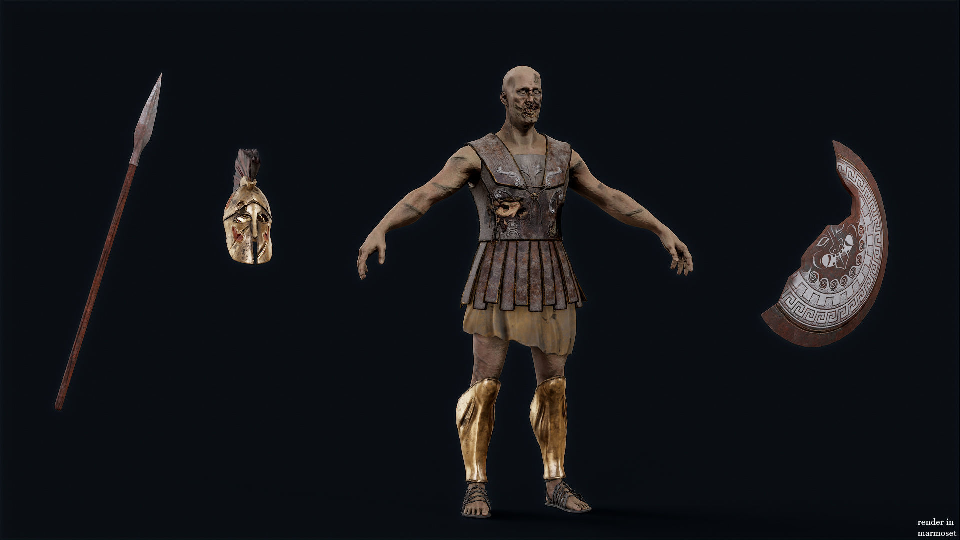 SPARTAN HOPLITE UNDEAD2  Low-poly 3D model_7