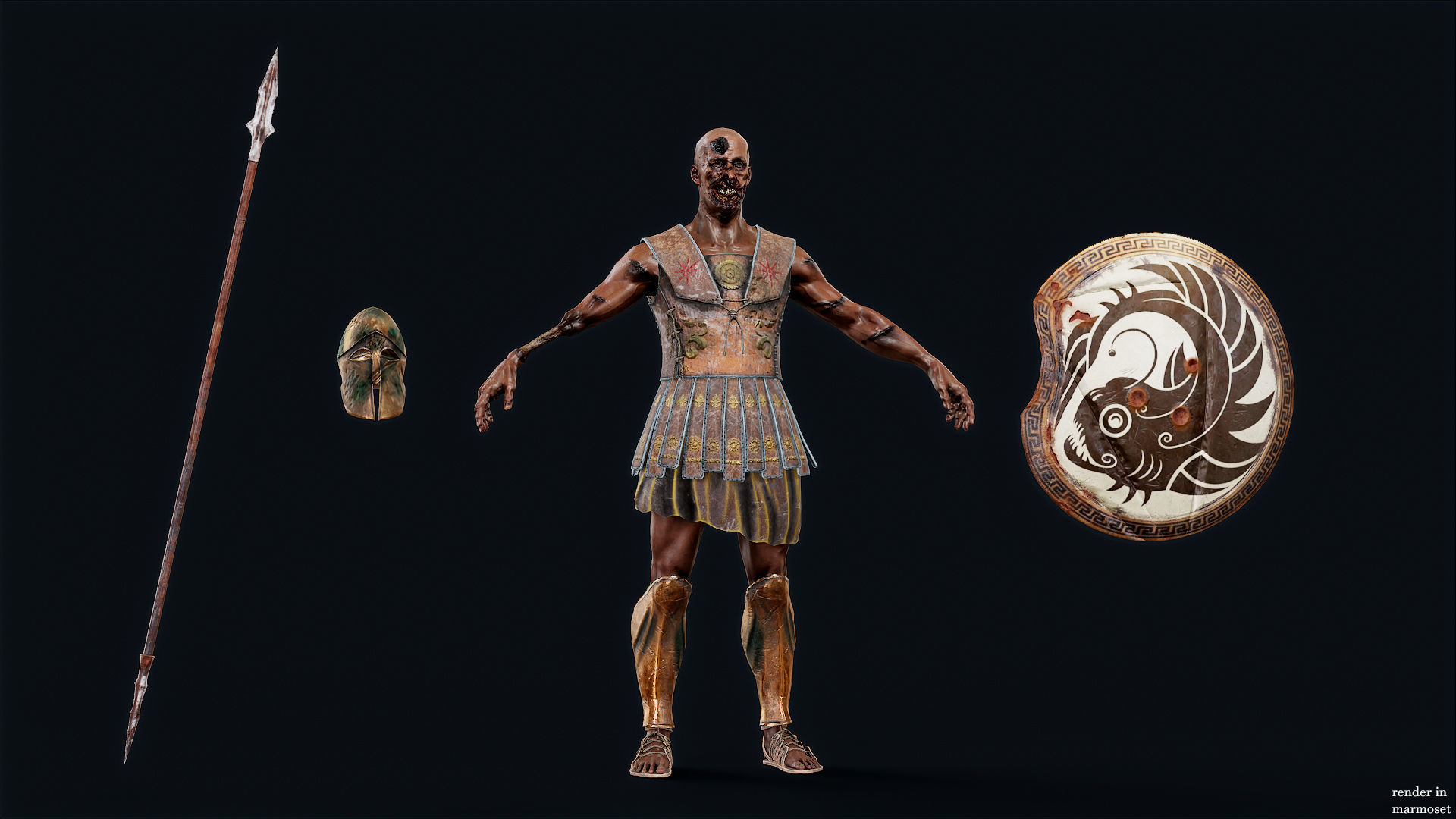 SPARTAN HOPLITE UNDEAD4 Low-poly 3D model_9