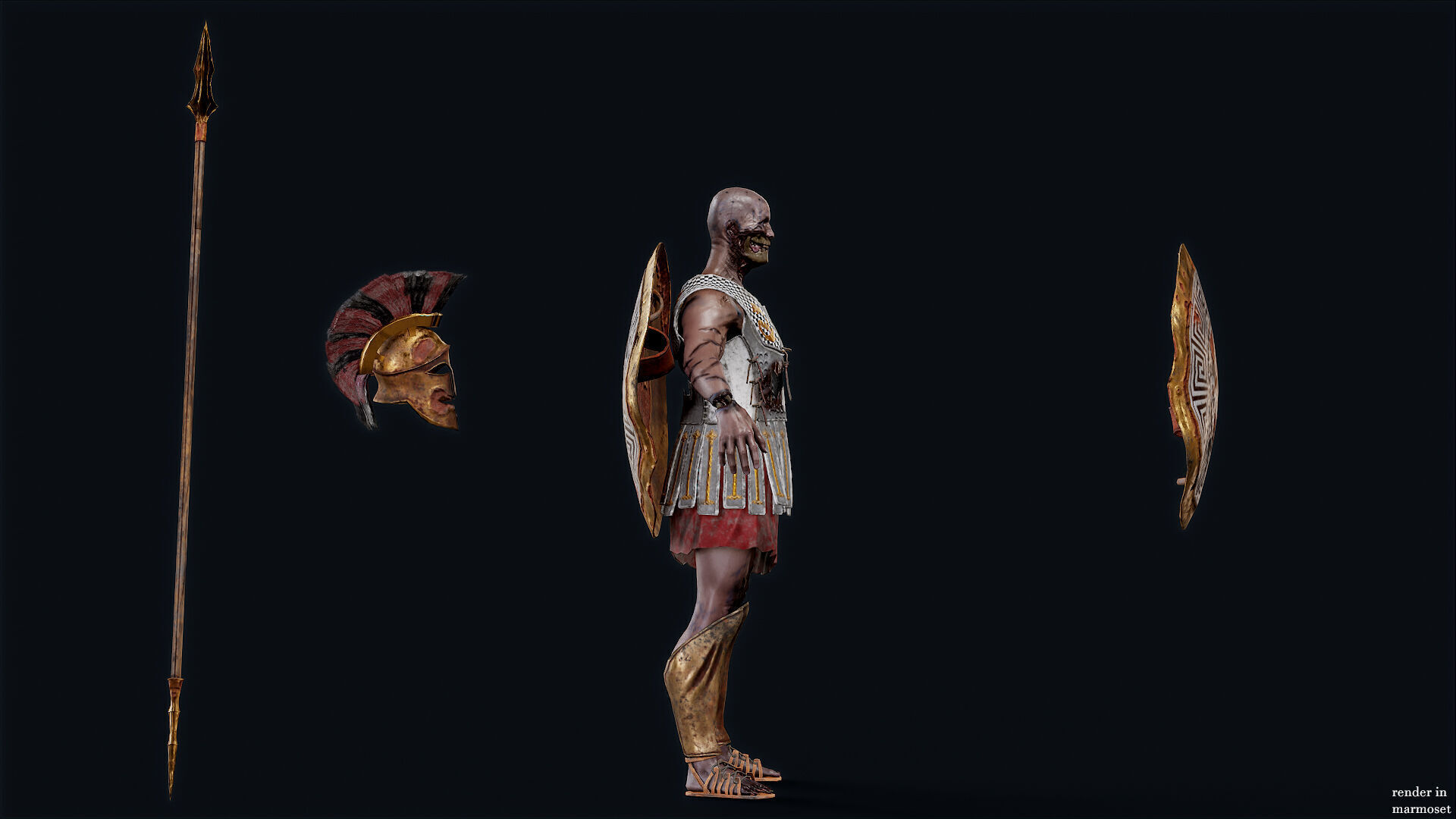 SPARTAN HOPLITE UNDEAD6 Low-poly 3D model_6