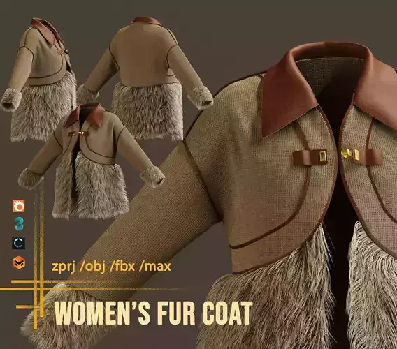 Womens coat with textured fabric and leather collar trim