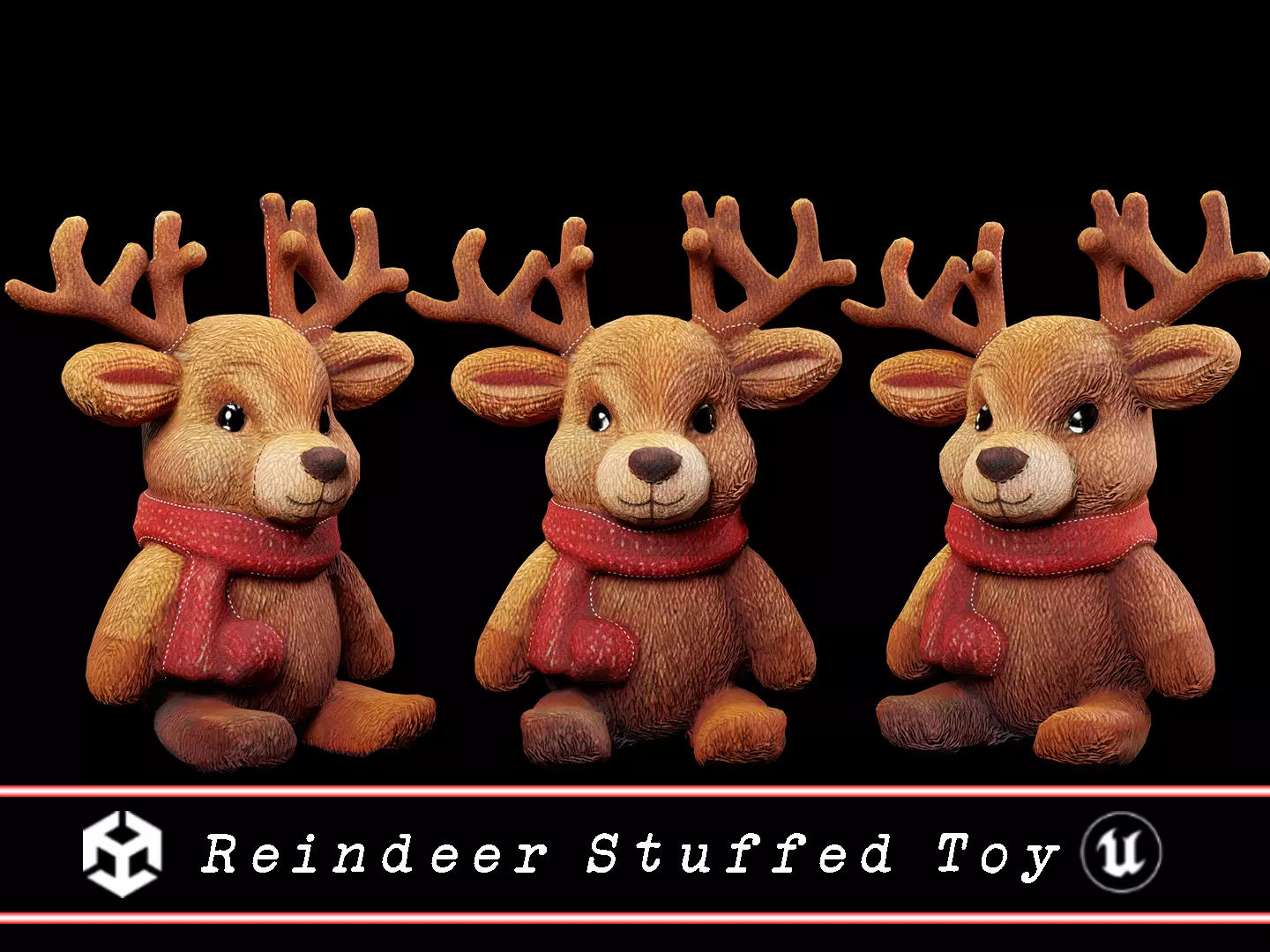Christmas Reindeer Stuffed Toy Low-poly 3D model_0