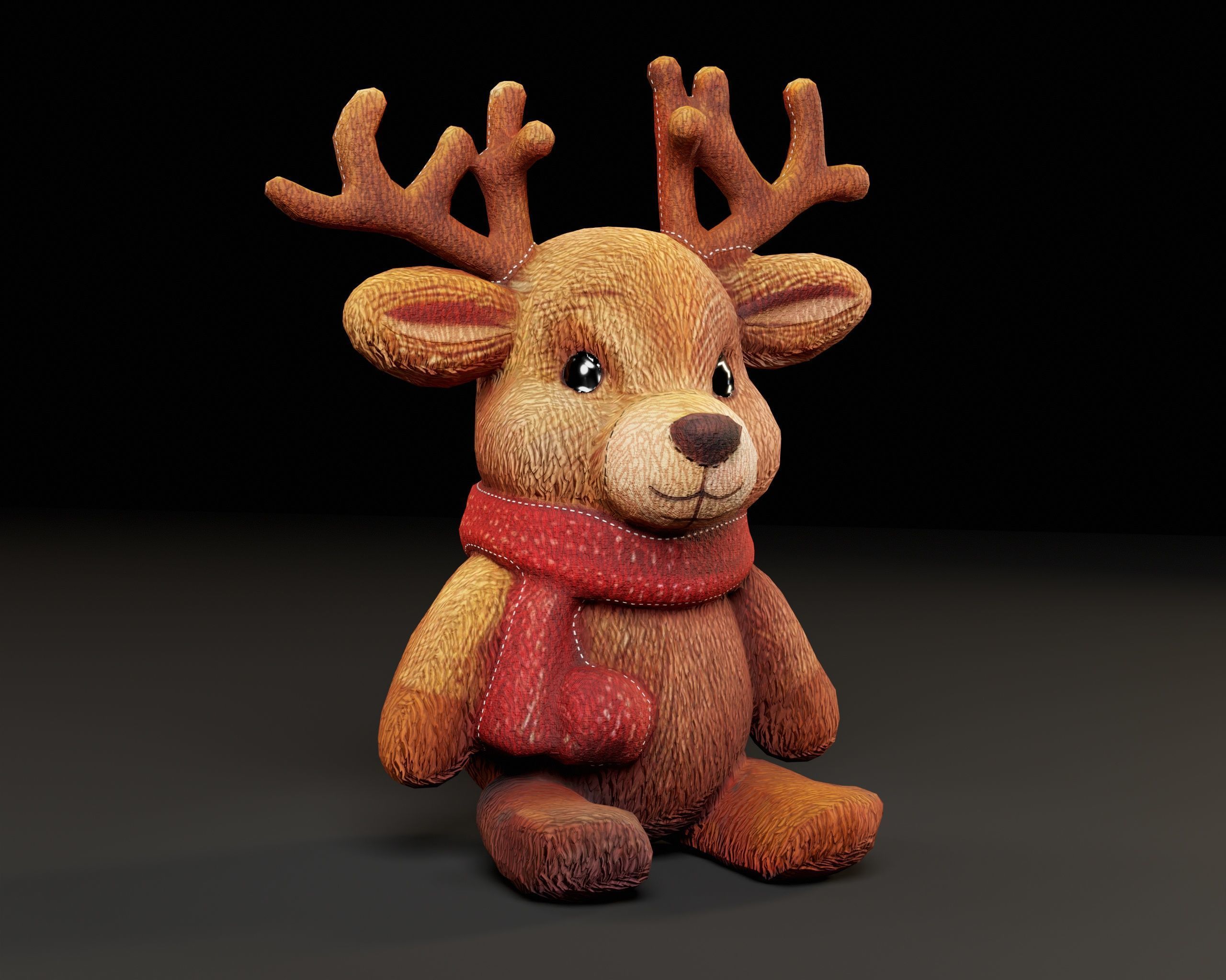 Christmas Reindeer Stuffed Toy Low-poly 3D model_2