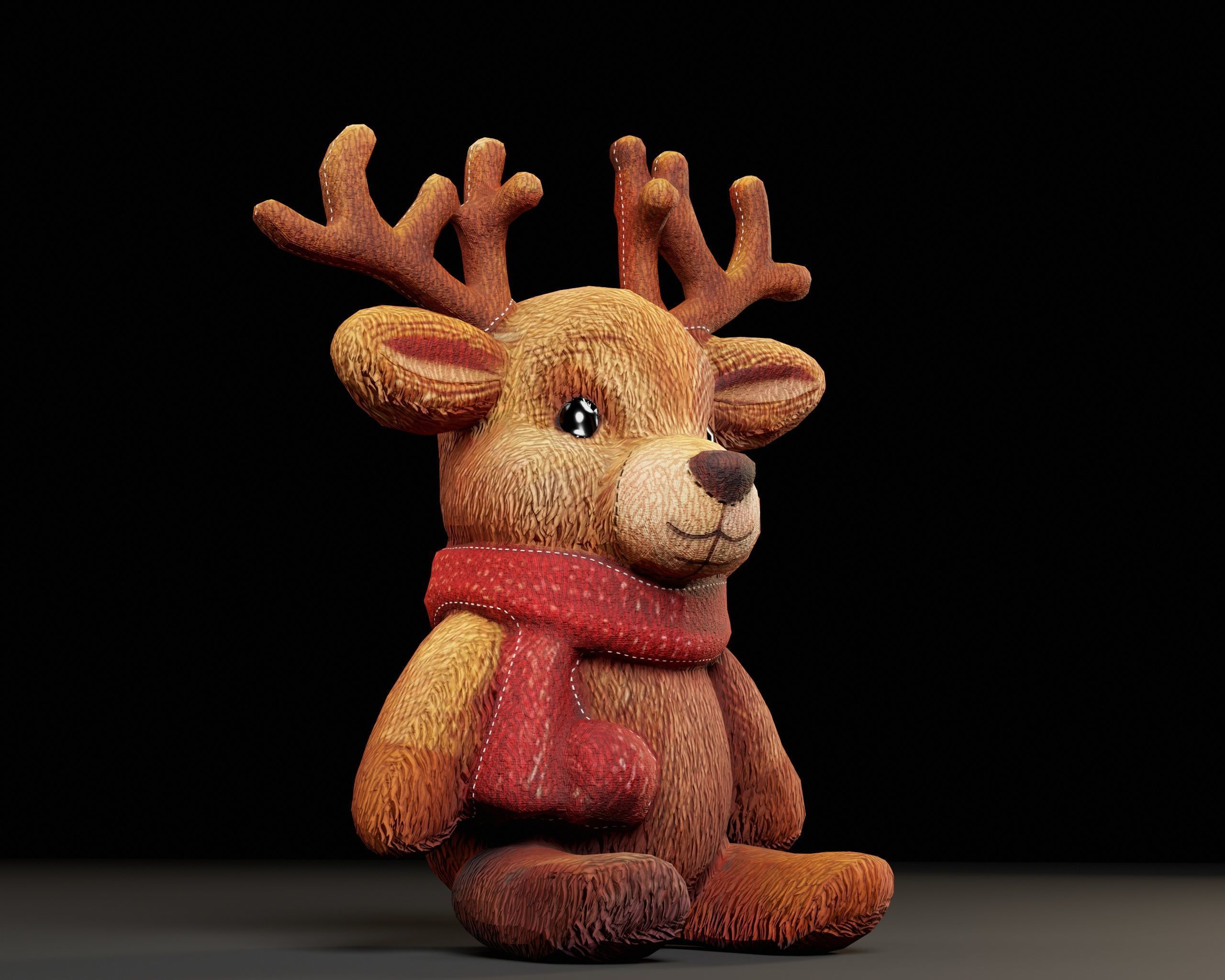 Christmas Reindeer Stuffed Toy Low-poly 3D model_14