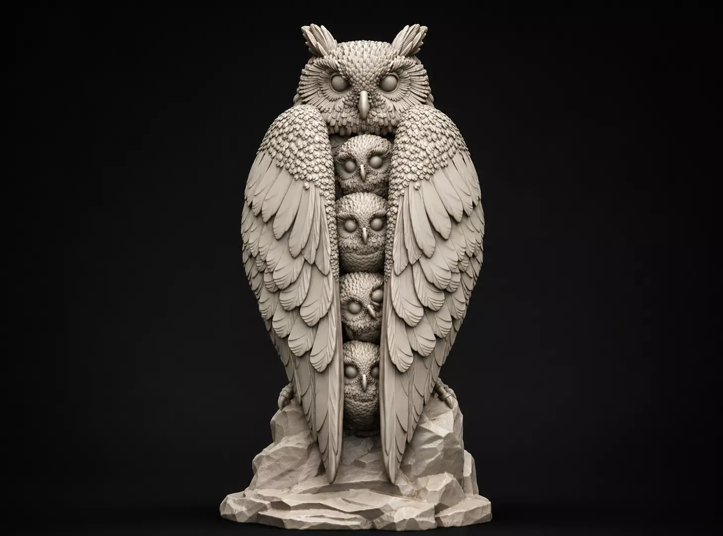 owl and chicks 3D print model