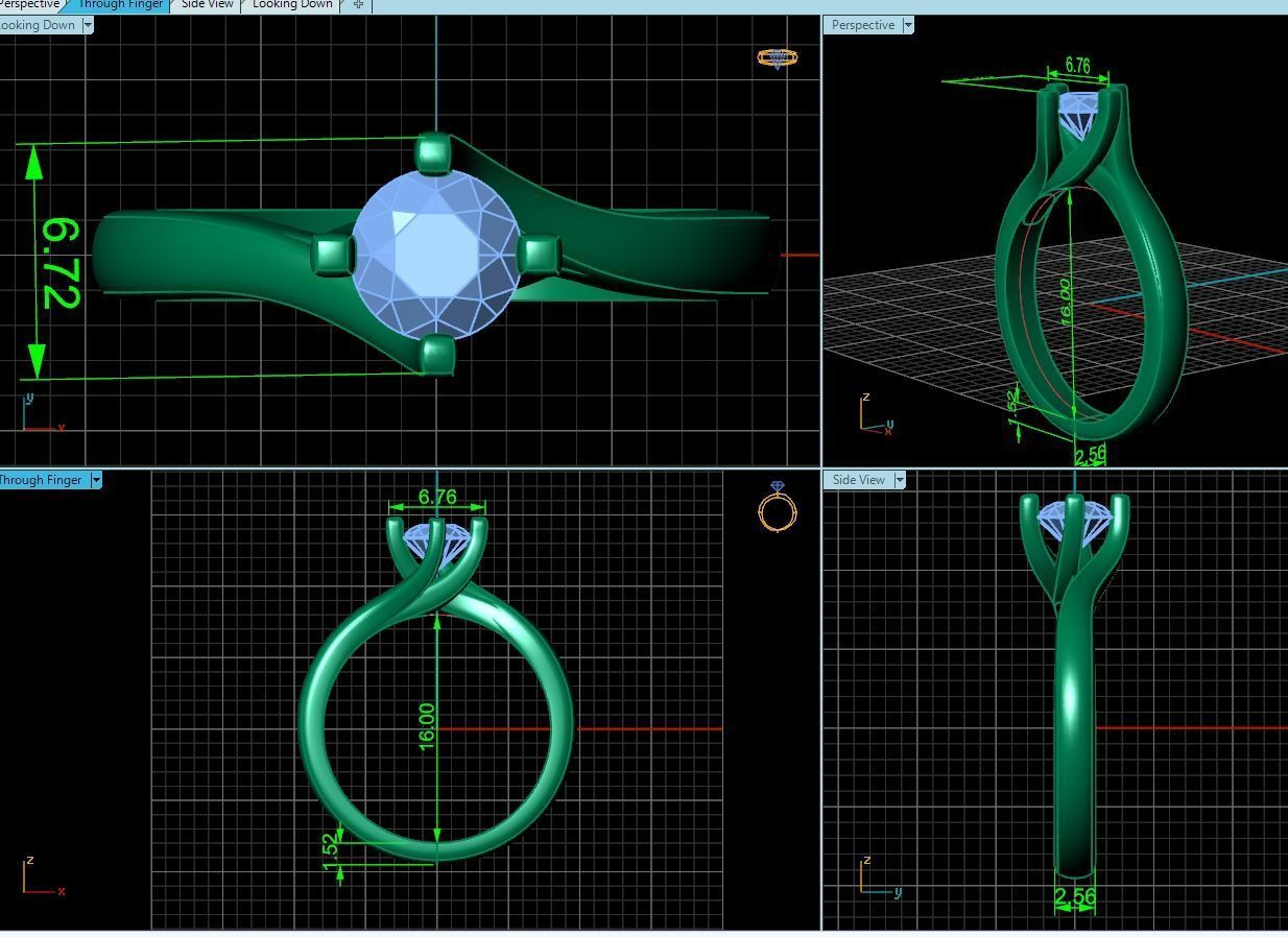 Solitaire Diamond Engagement Swirl Ring 1489 3D print model_6