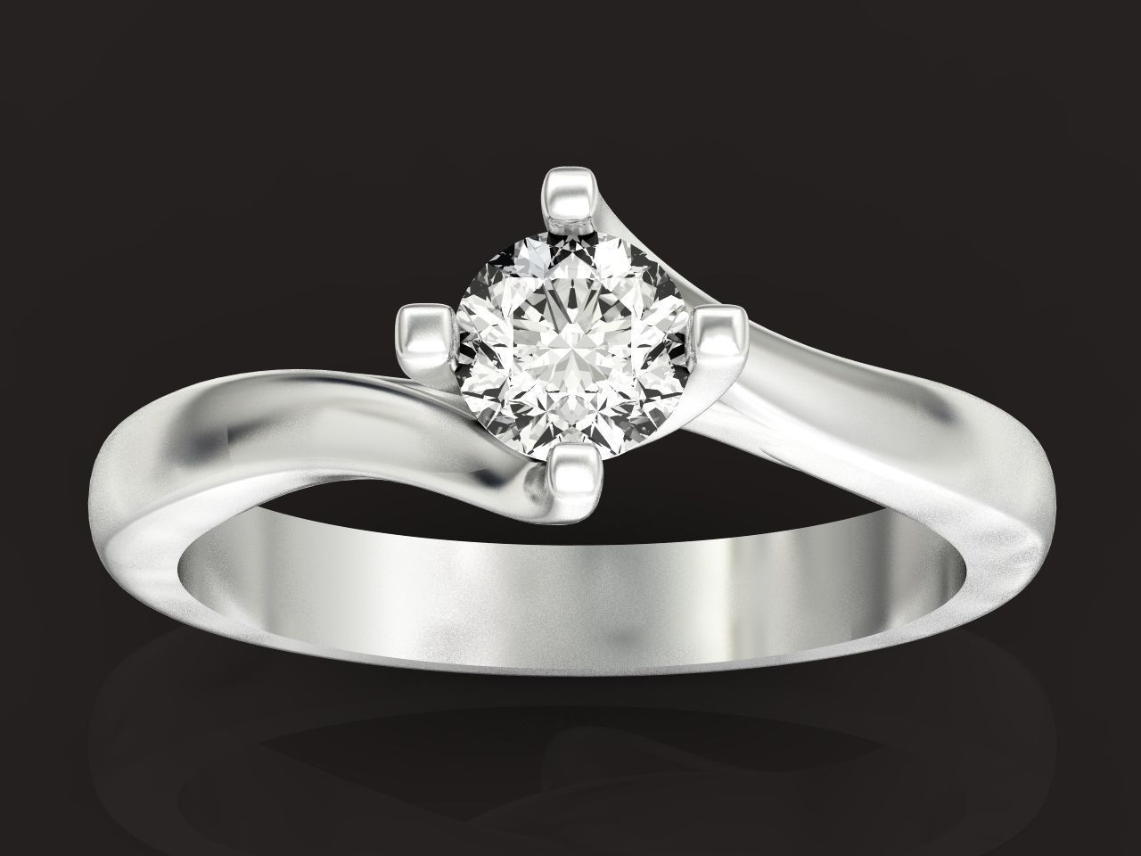 Solitaire Diamond Engagement Swirl Ring 1489 3D print model_1