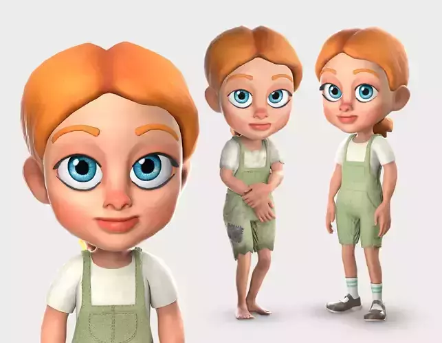 Cartoon Girl - Stylized 3D Model Poor and Normal Skins Low-poly 3D model