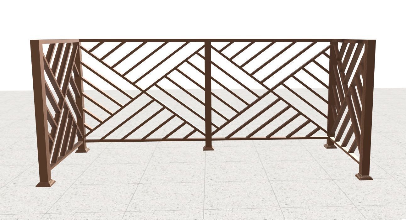 Contemporary iron railing 3D model_2