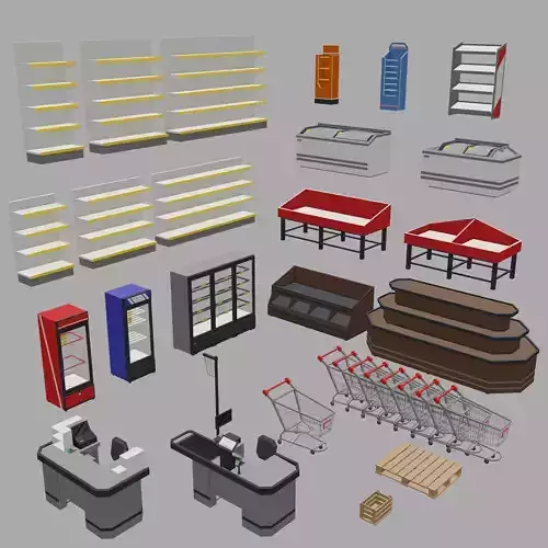 Low Poly Style Market Fixtures asset pack