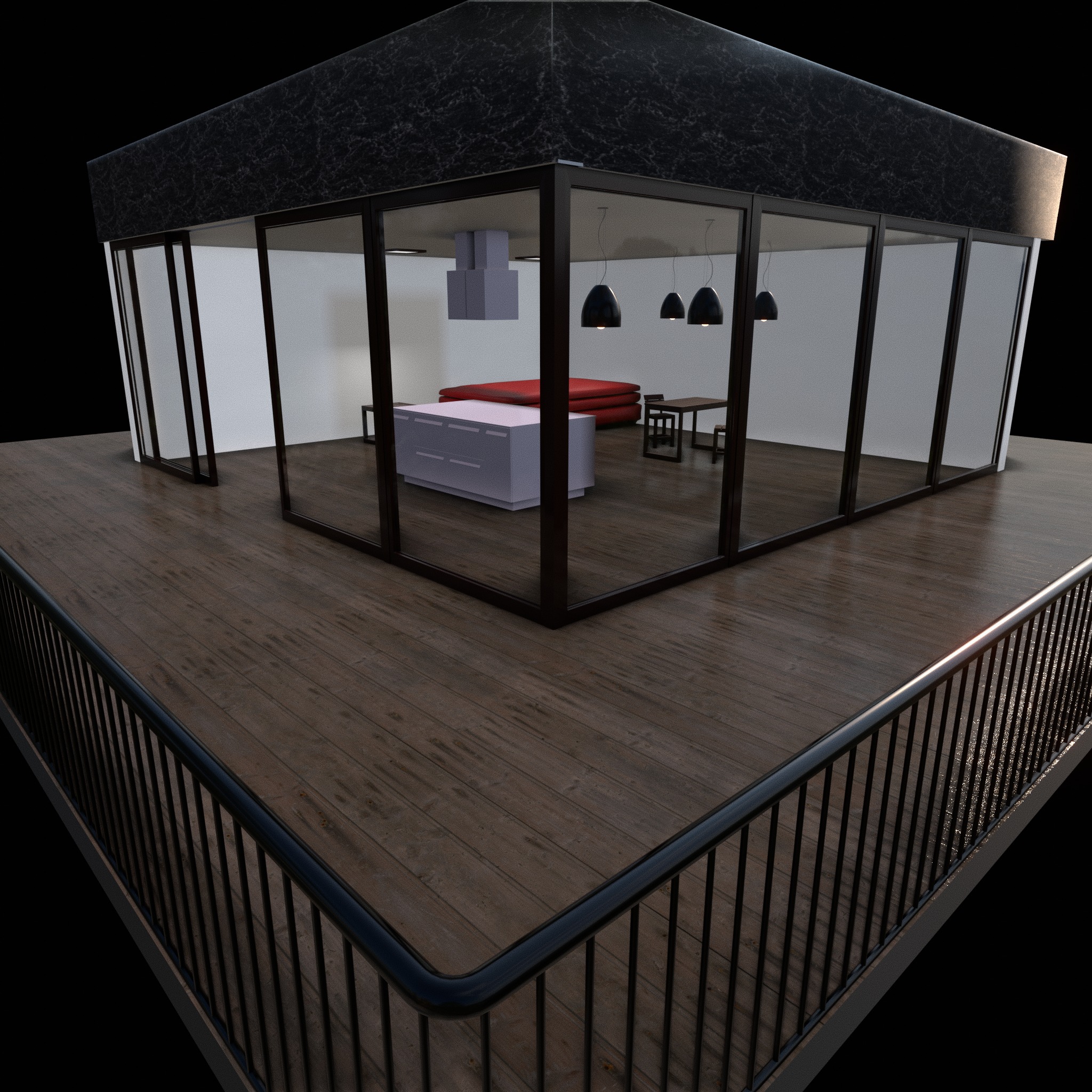 Kitchen studio hall interior 3d 3D model_3