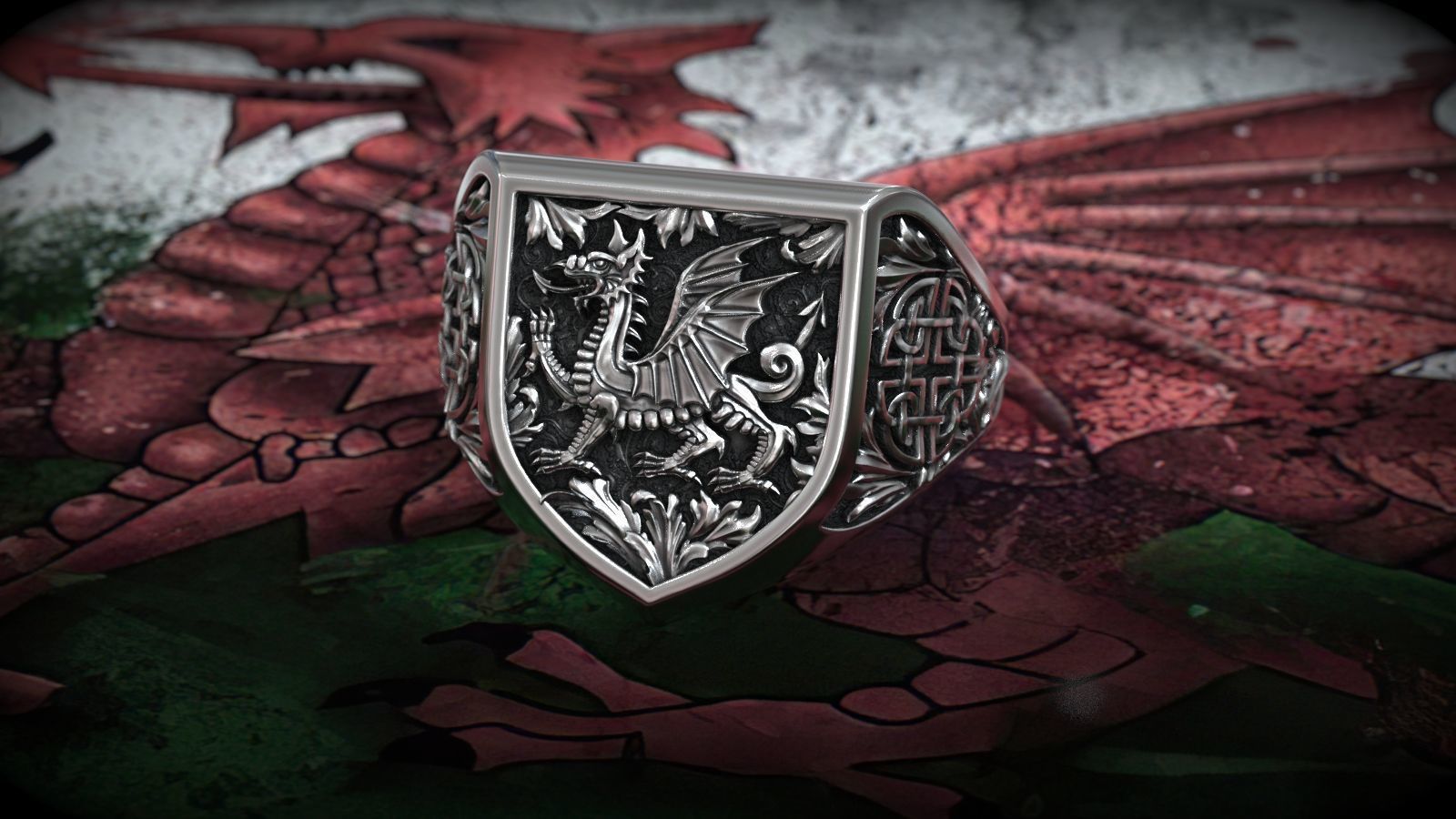 Welsh Heraldic Dragon Crest Celtic Symbol Signet 3D print model_5