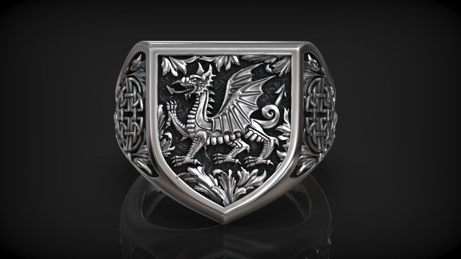 Welsh Heraldic Dragon Crest Celtic Symbol Signet 3D print model_1