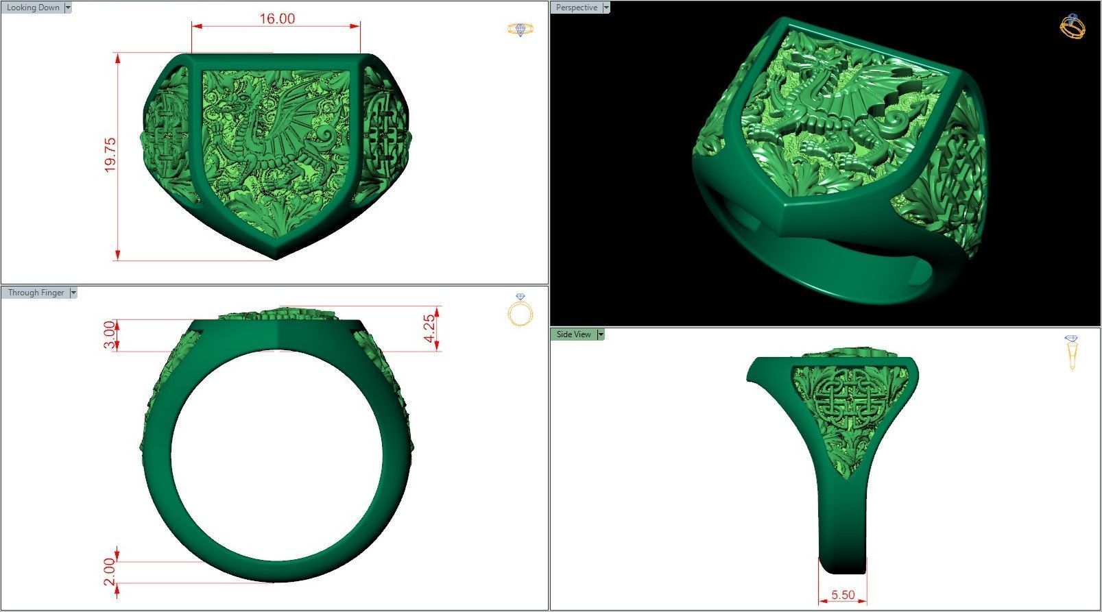 Welsh Heraldic Dragon Crest Celtic Symbol Signet 3D print model_6