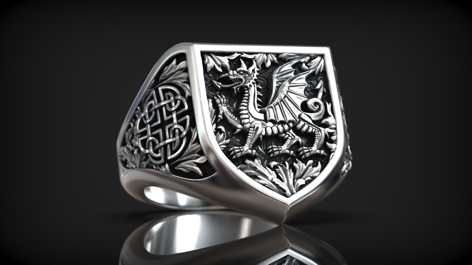 Welsh Heraldic Dragon Crest Celtic Symbol Signet 3D print model_2