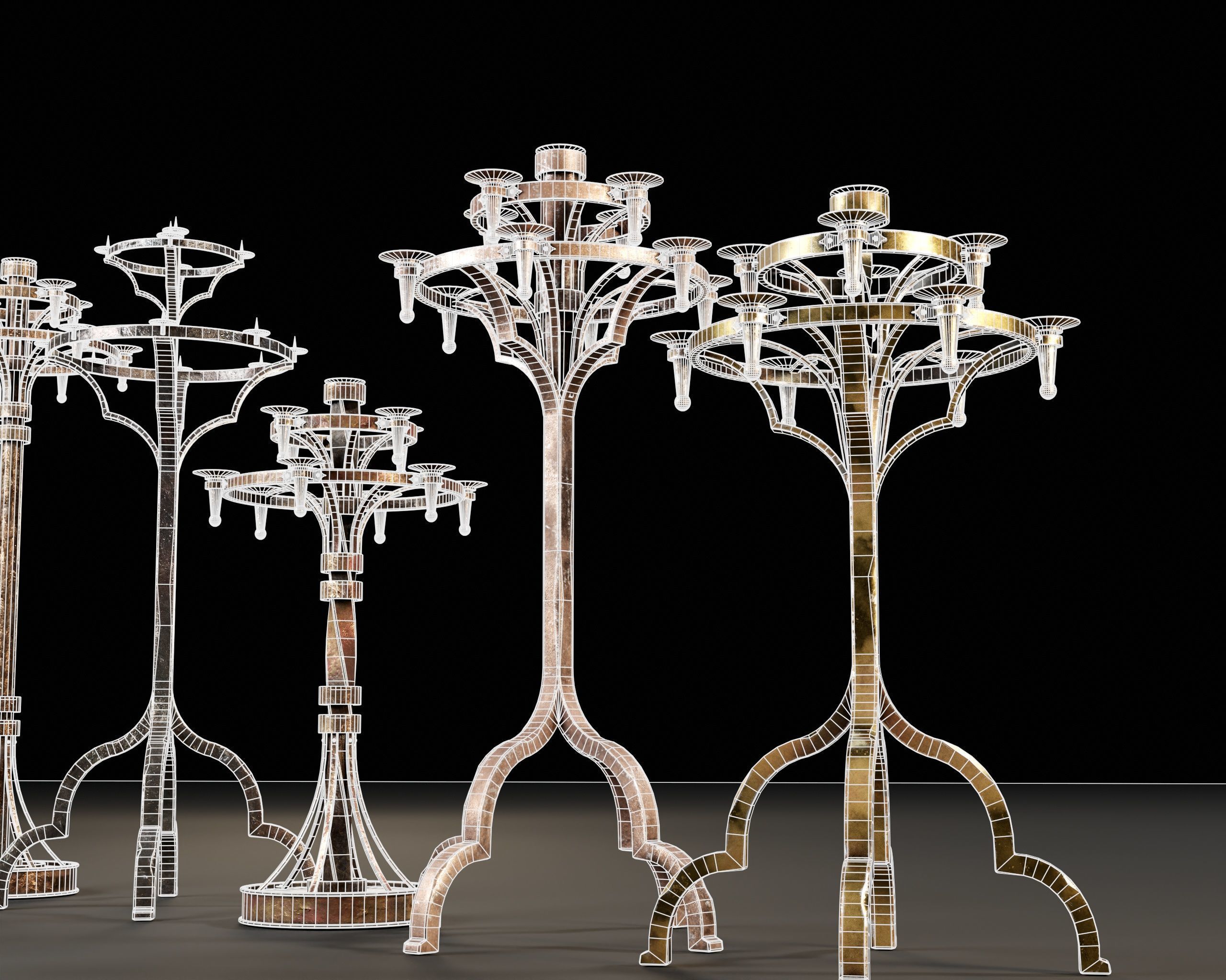 Gothic Candelabra Set  Low-poly 3D model_11