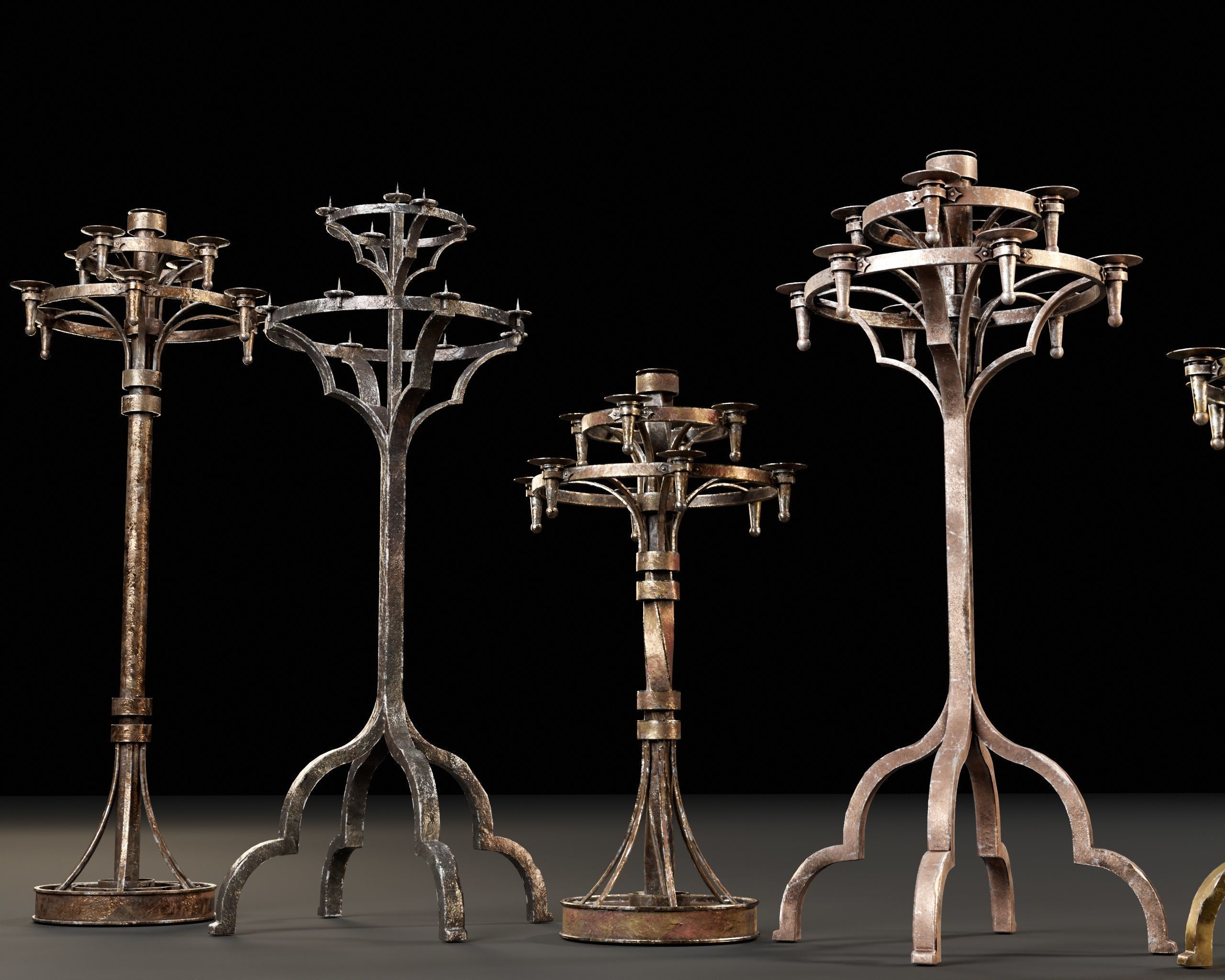 Gothic Candelabra Set  Low-poly 3D model_8