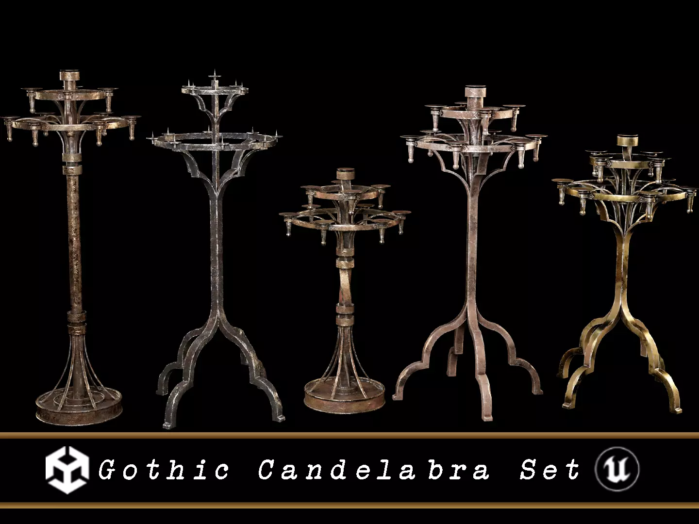Gothic Candelabra Set  Low-poly 3D model_0