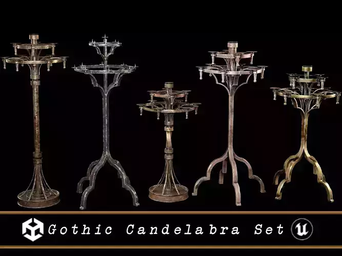 Gothic Candelabra Set  Low-poly 3D model