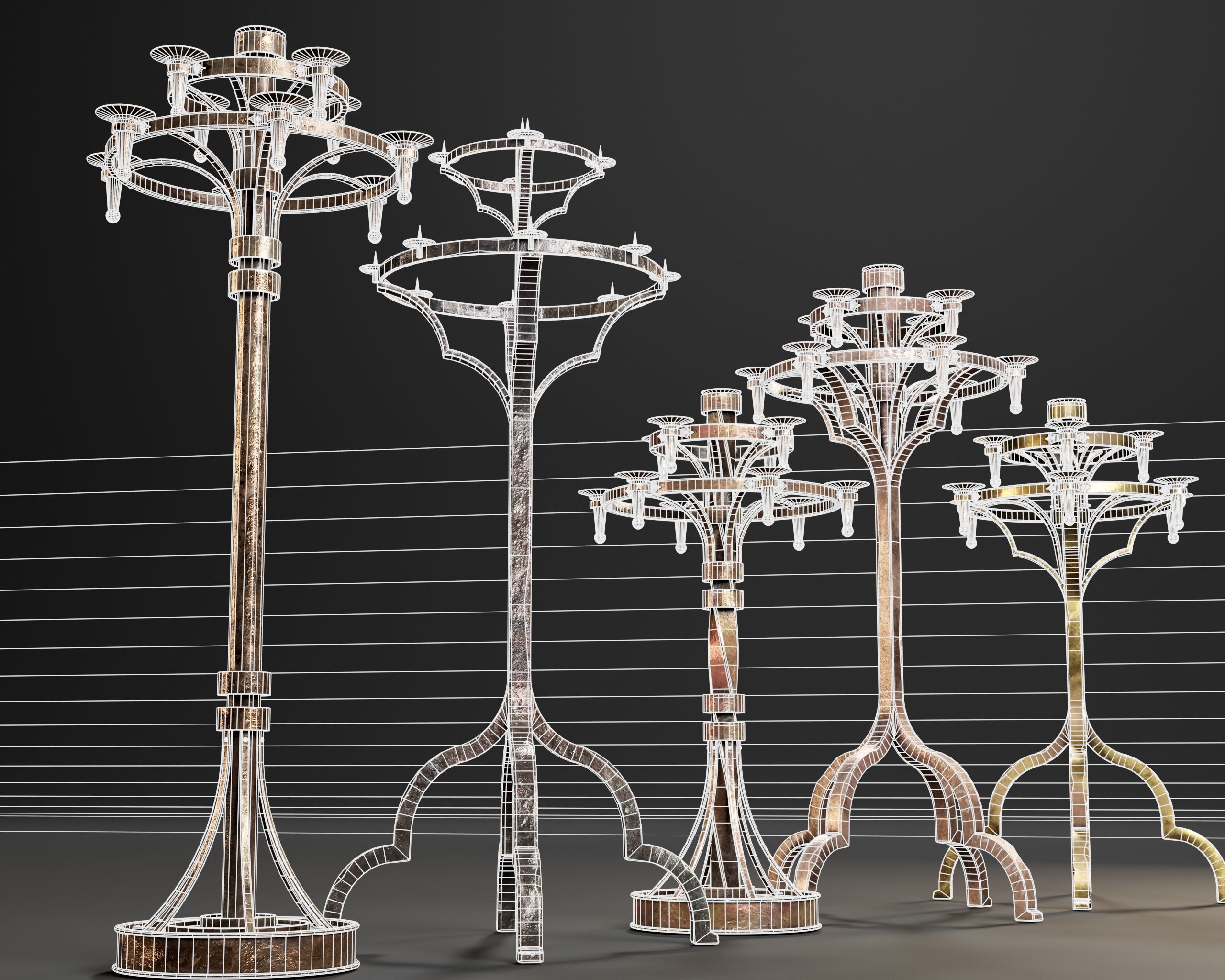 Gothic Candelabra Set  Low-poly 3D model_7