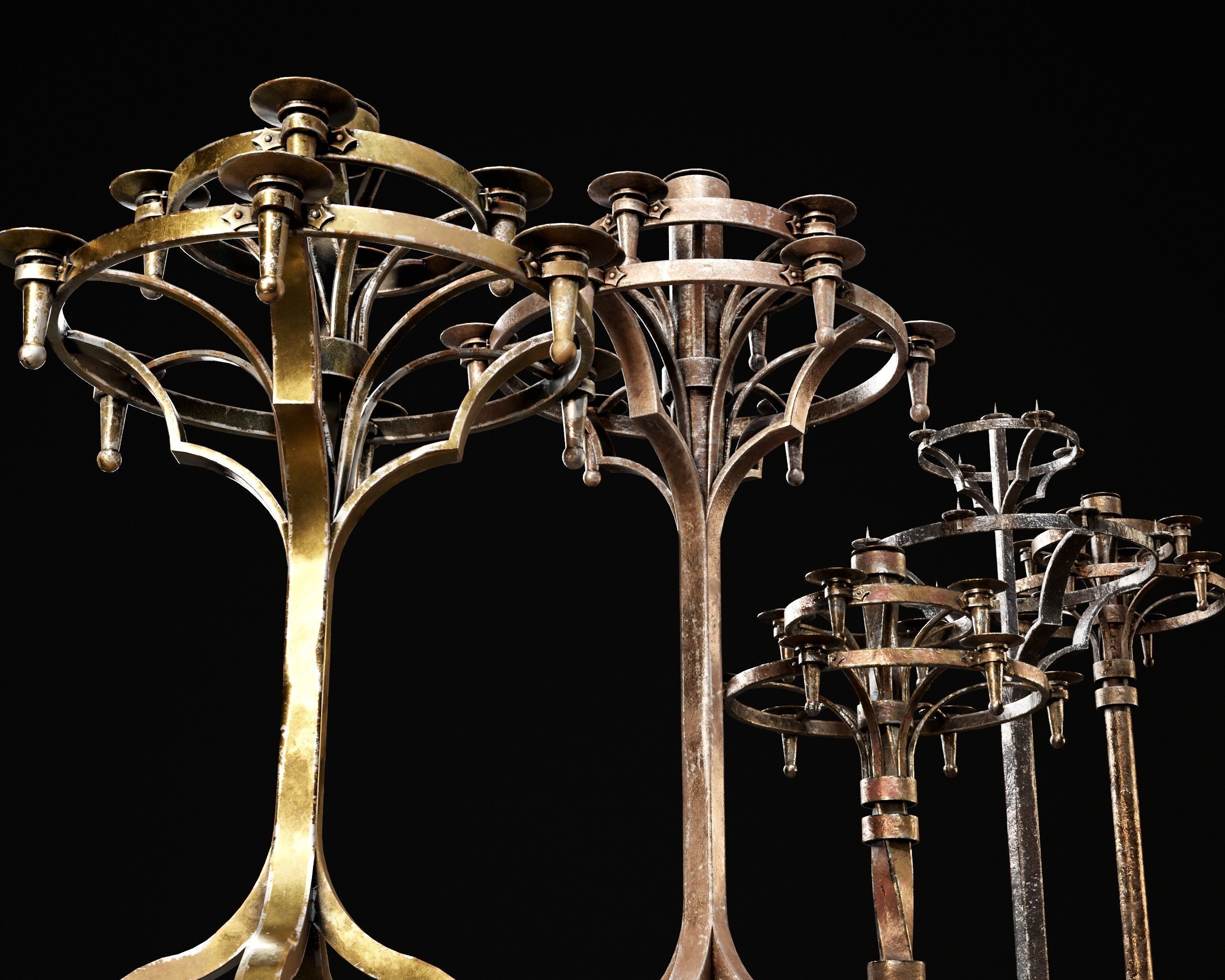 Gothic Candelabra Set  Low-poly 3D model_12