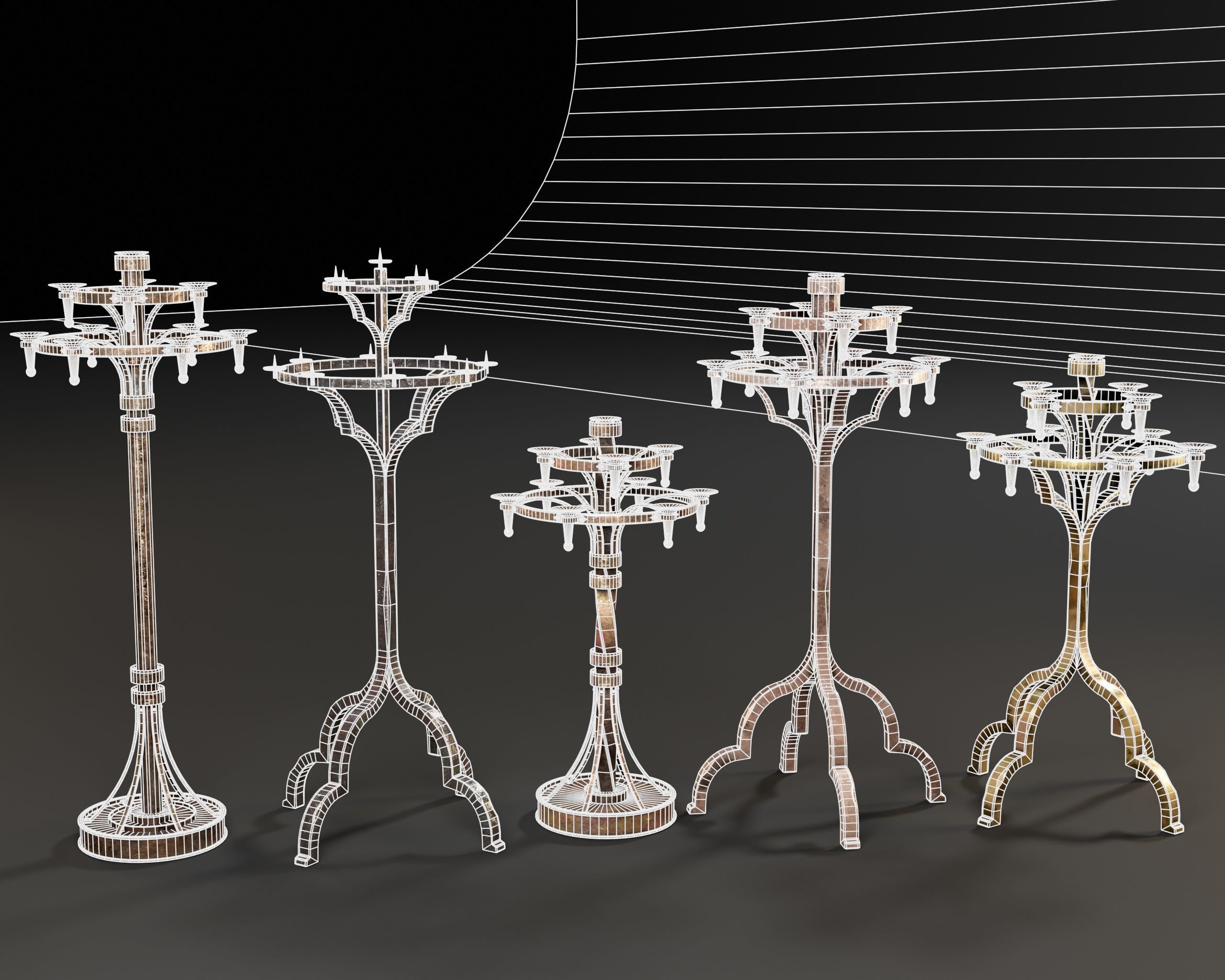 Gothic Candelabra Set  Low-poly 3D model_3