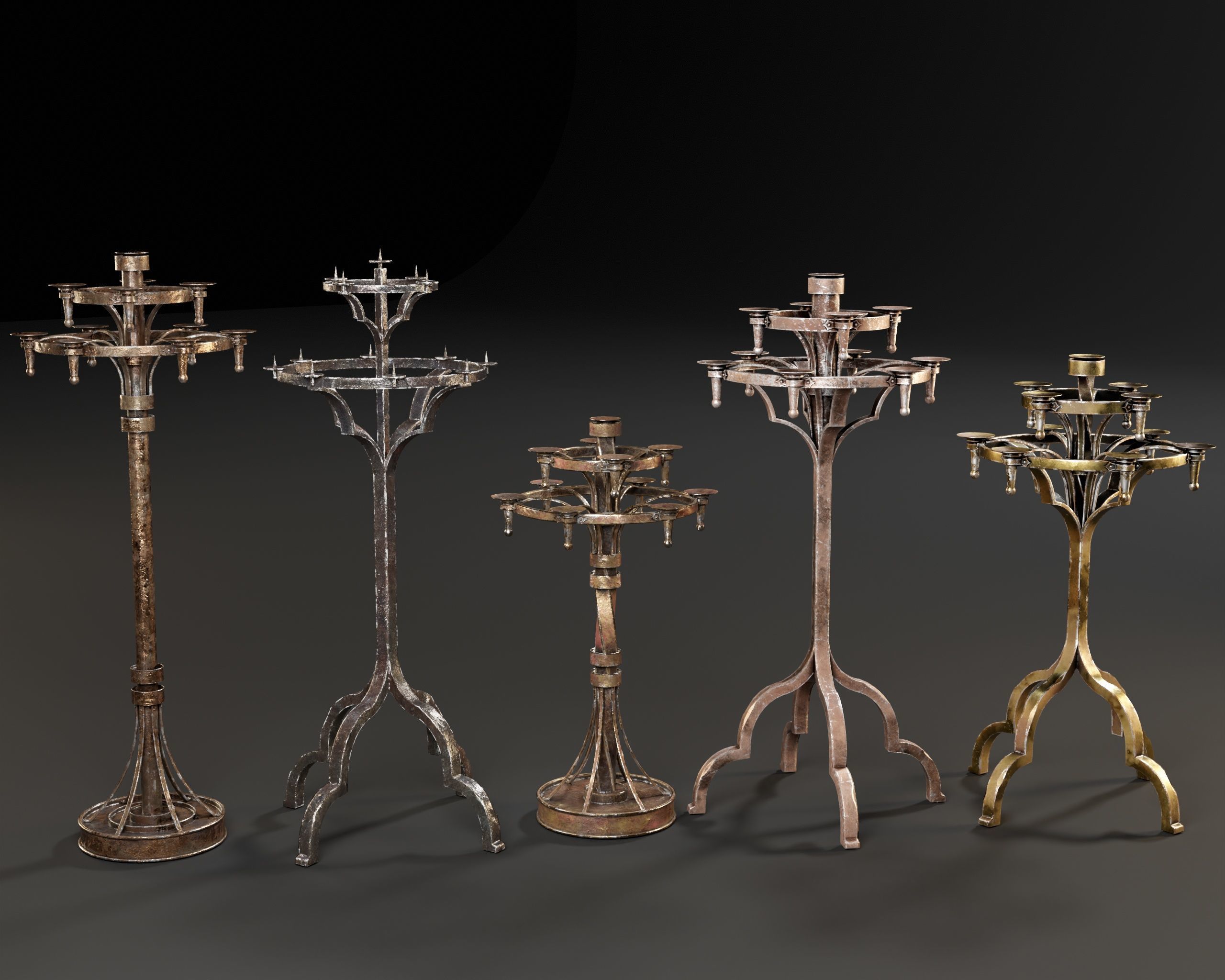 Gothic Candelabra Set  Low-poly 3D model_2